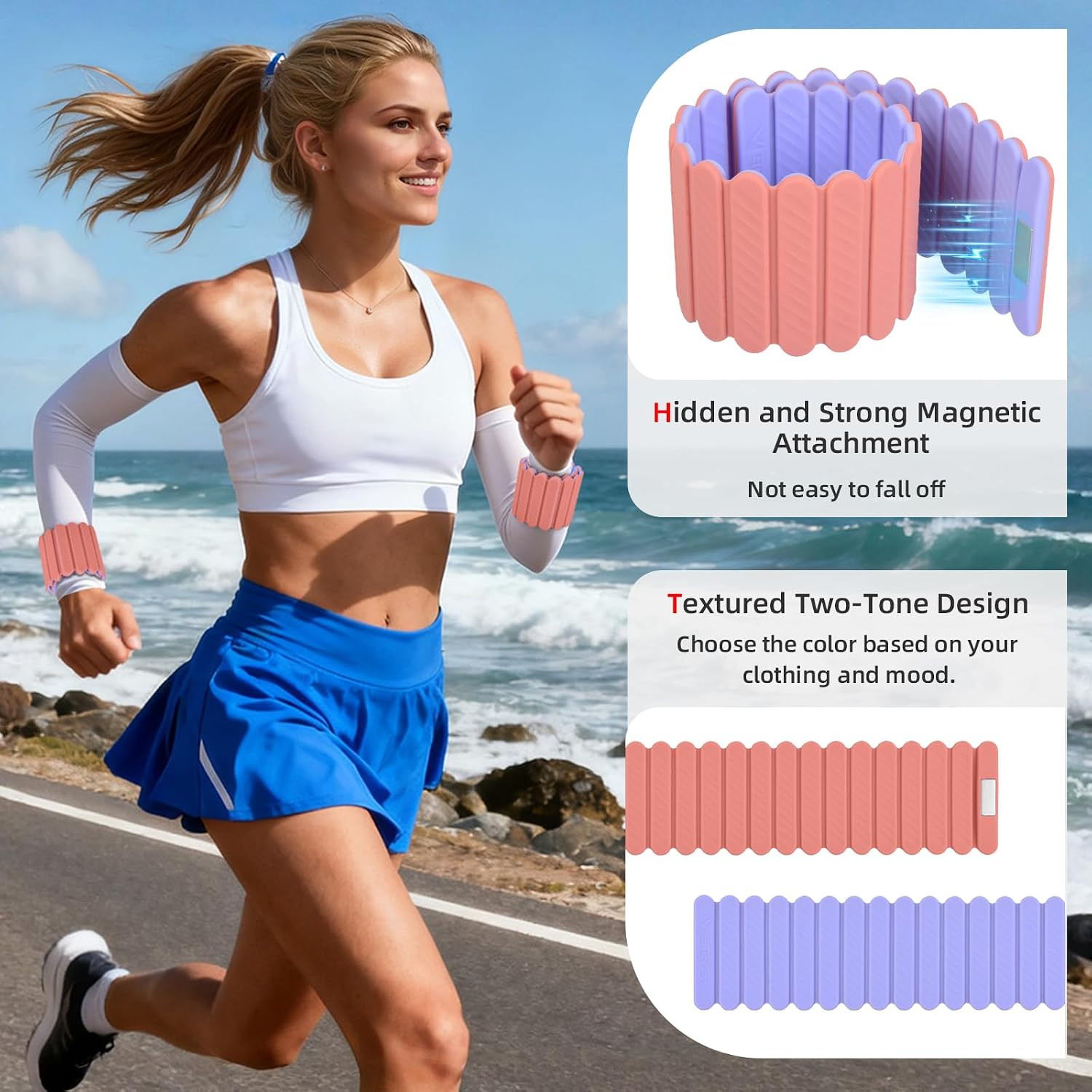 Adjustable Wrist & Ankle Weights 2Pack, Wearable Silicone Weighted Bracelet for