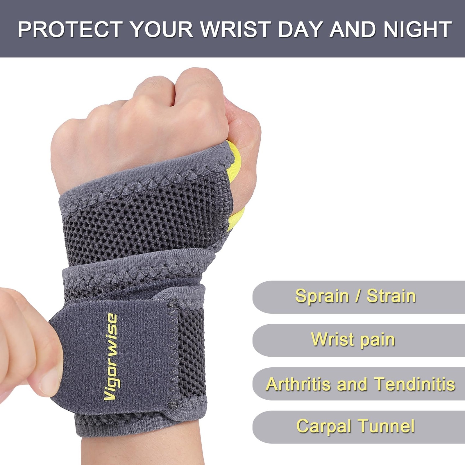 Wrist Brace Breathable Nylon Compression Support Fits Left Right Hand – Pain