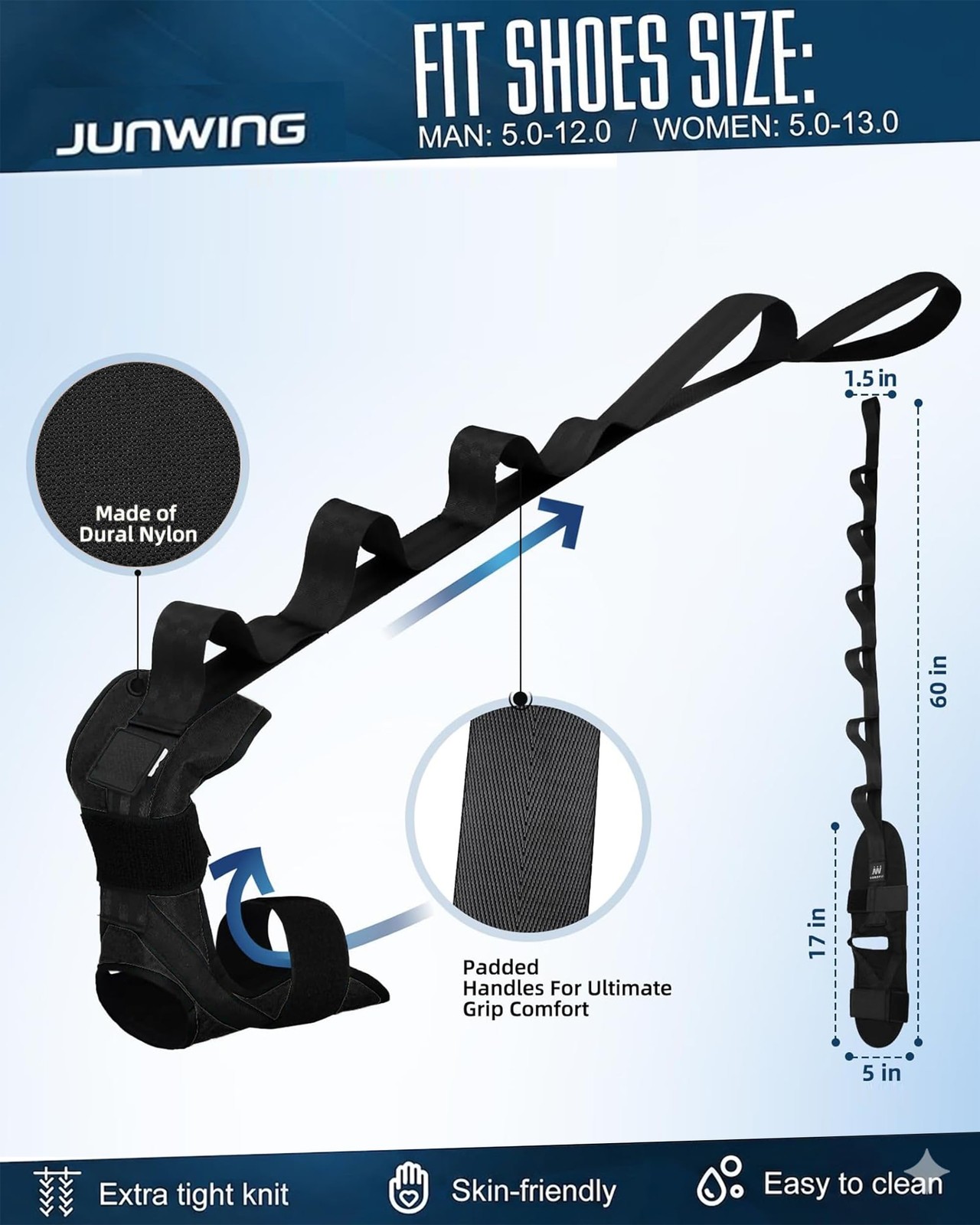 JUNWING Plantar Fasciitis Stretch Strap with Foot Loop, Calf Stretcher for Ac…