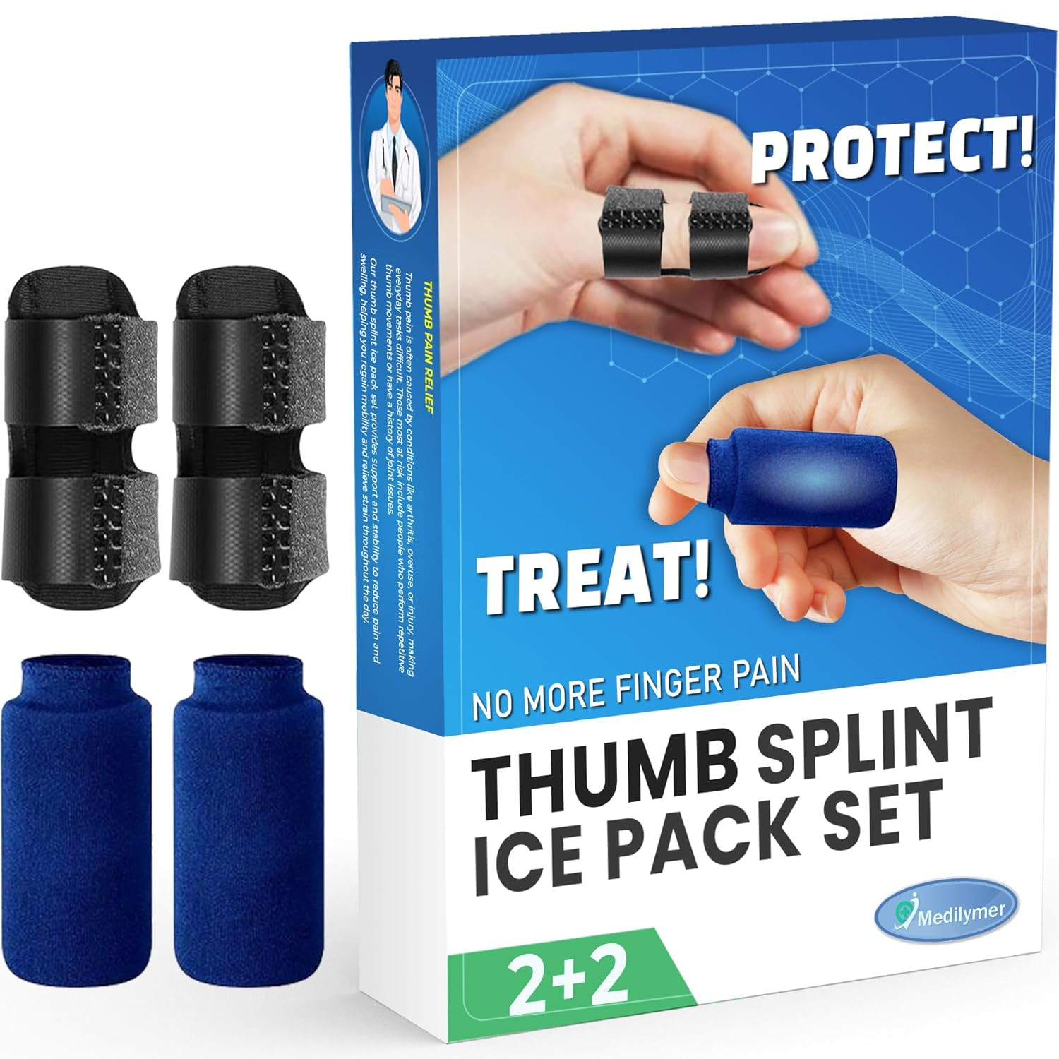 Thumb Splint and Ice Pack (2+2 Set) Trigger Thumb Splint for Pain Relief, Thumb