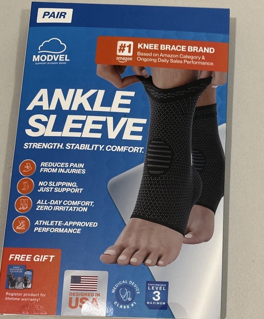 Foot & Ankle Sleeve Brace Socks for Sprained Ankle Compression Size Large Modvel