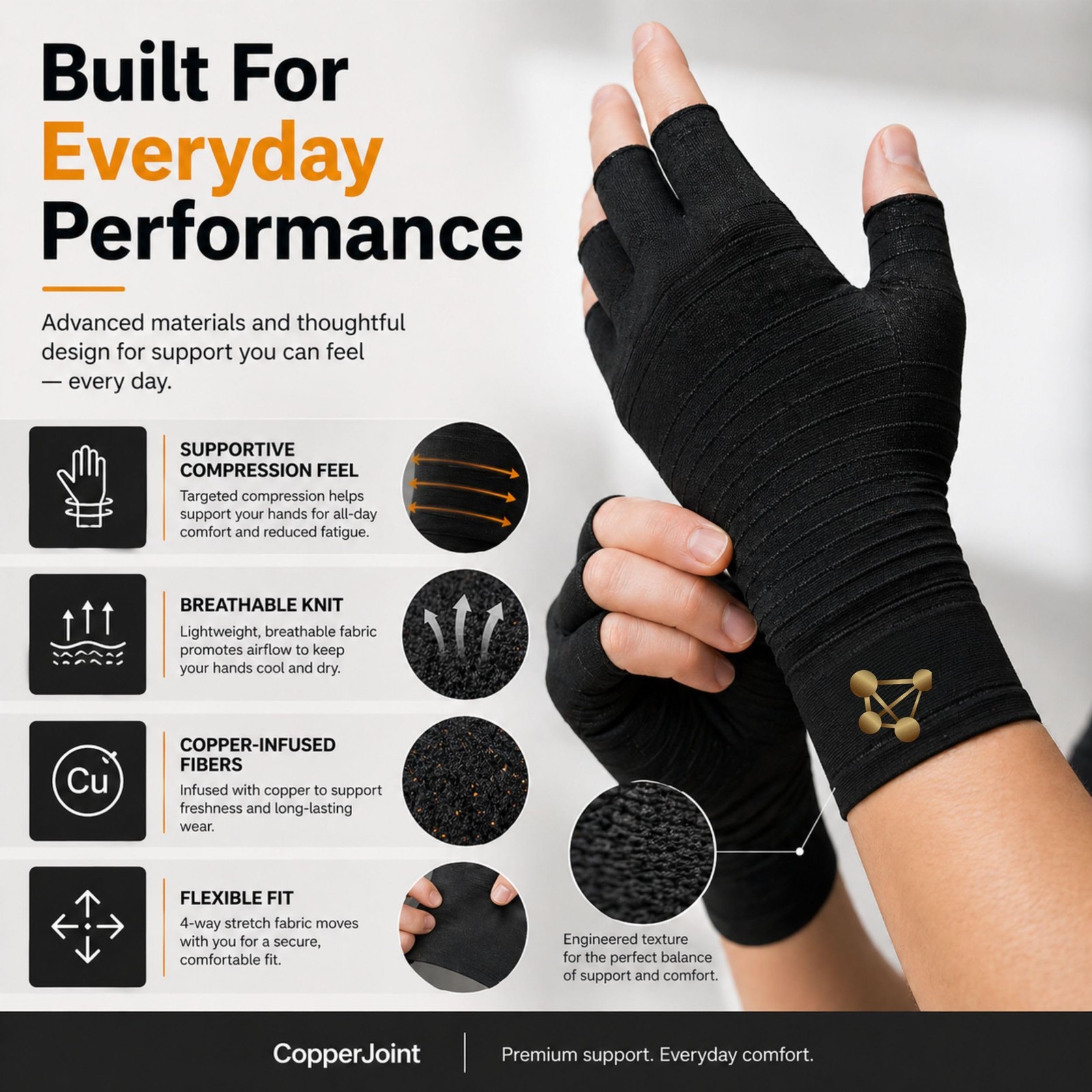 Fingerless Compression Gloves for Women and Men, Small