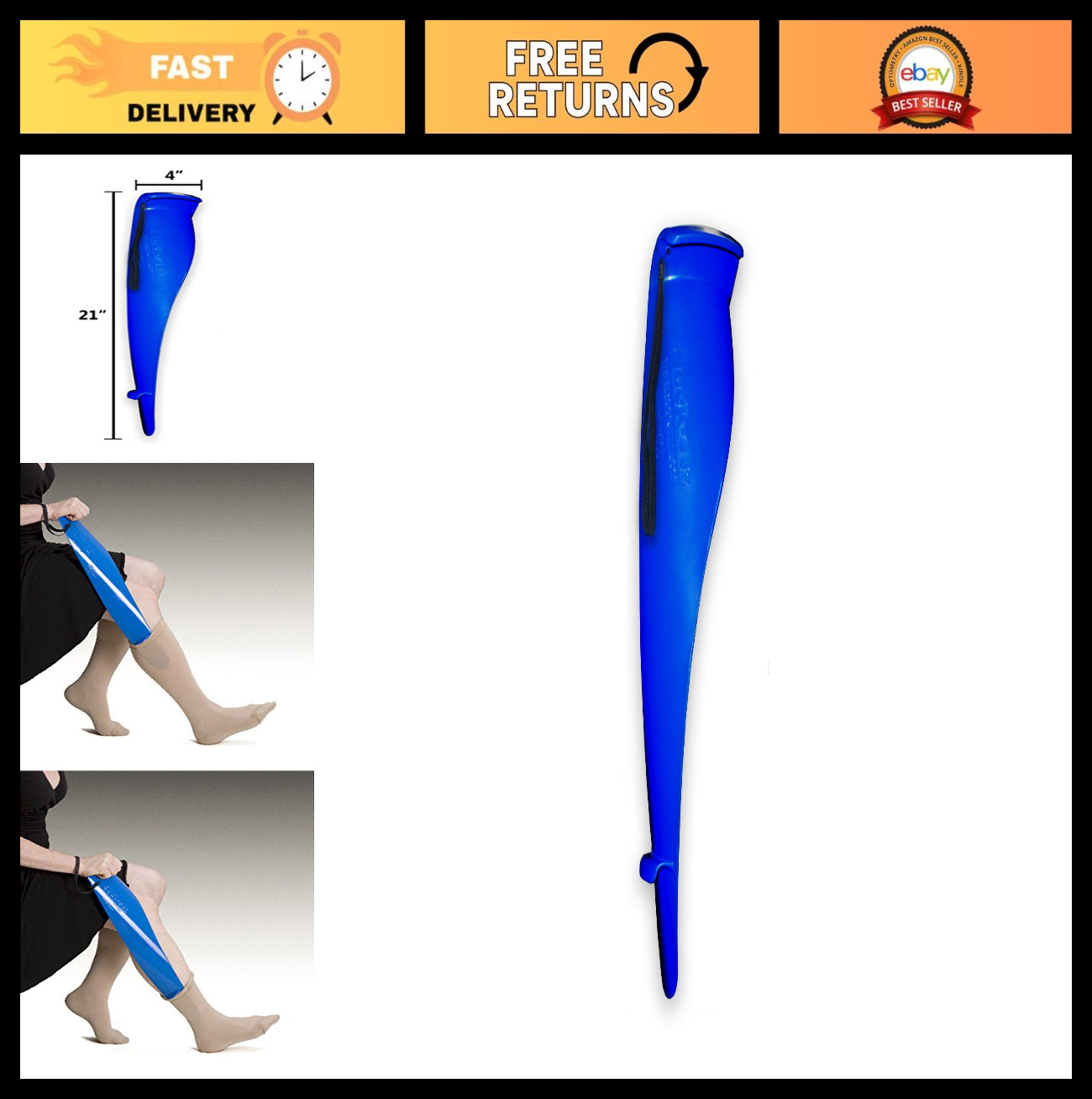 Compression Sock and Stocking Remover Tool – Easy Grip, Blue, Rehab Aid