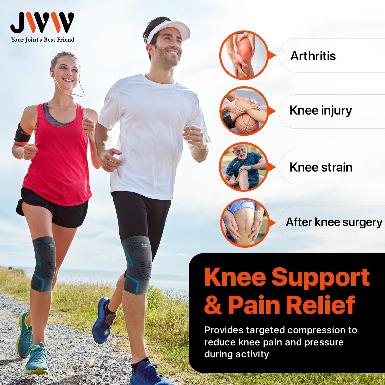 JWW Plus Size Knee Compression Sleeve 2 Pack, Big Thigh Fit, Blue, 3XL | Full…