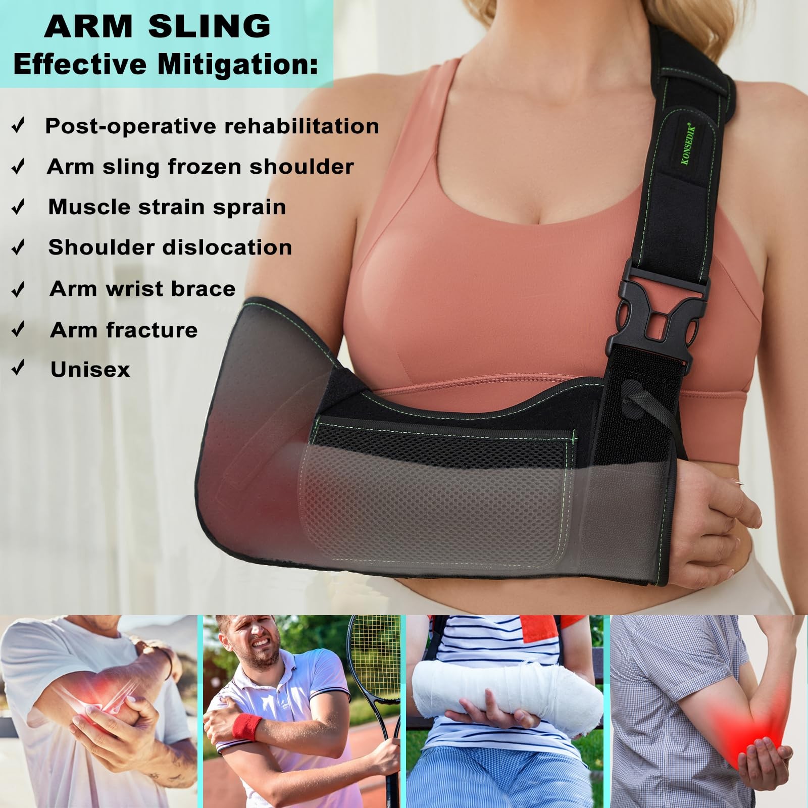 Arm Sling Shoulder ,Breathable Padded Brace with Pocket&Thumb Loop,Fits Left&…