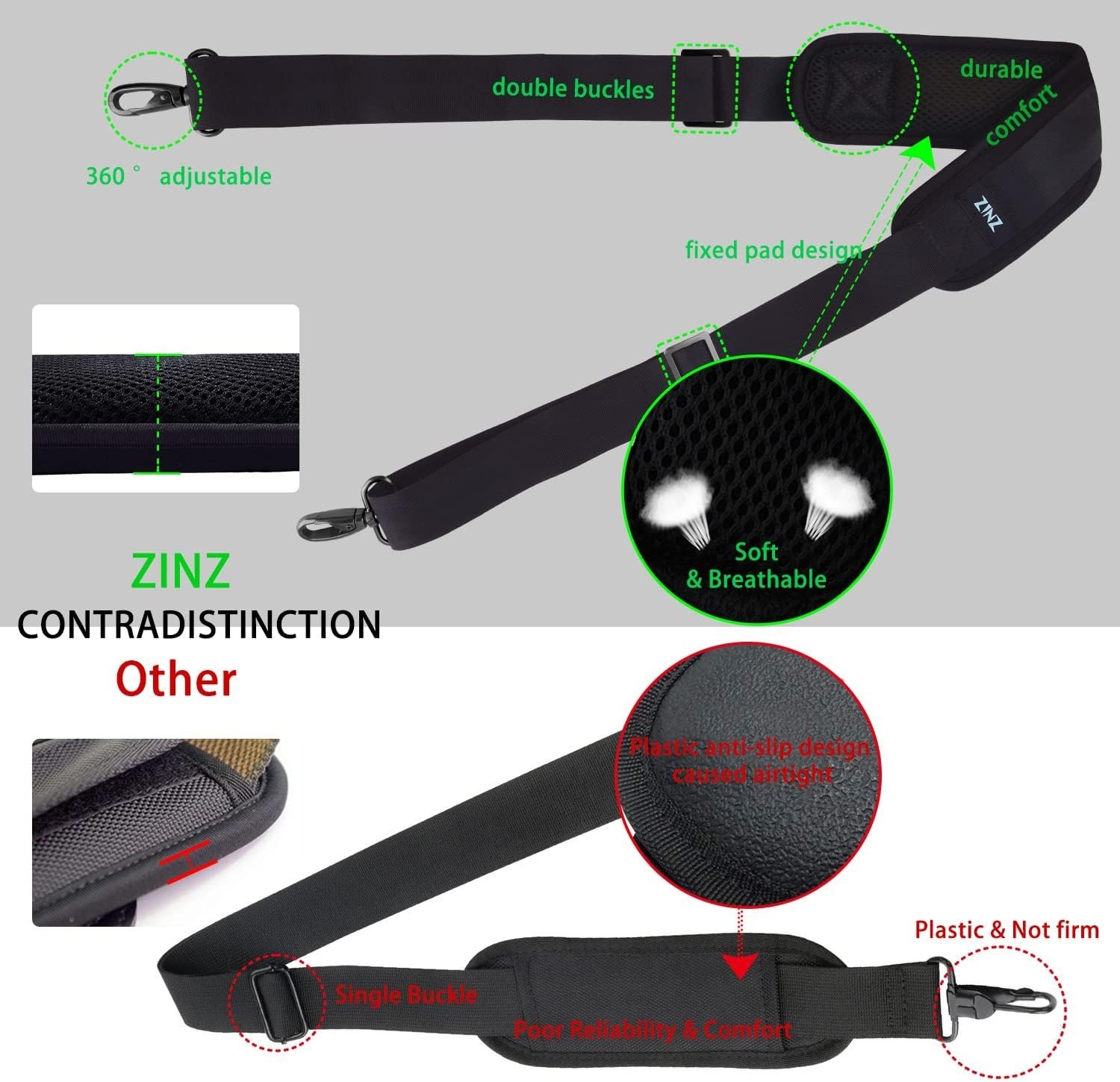 79 inch Shoulder Strap, Extra-thick Fixed Cushion Pad and Dual Clasps Univers…