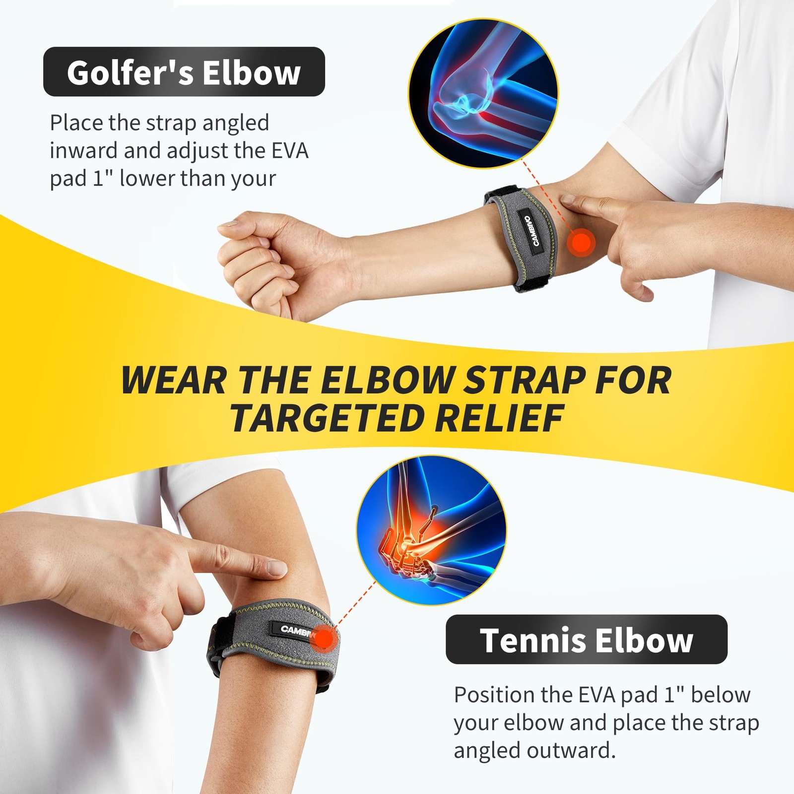 CAMBIVO 2 Pack Tennis Elbow Brace for Men & 2 Count (Pack of 1), Dark Gray