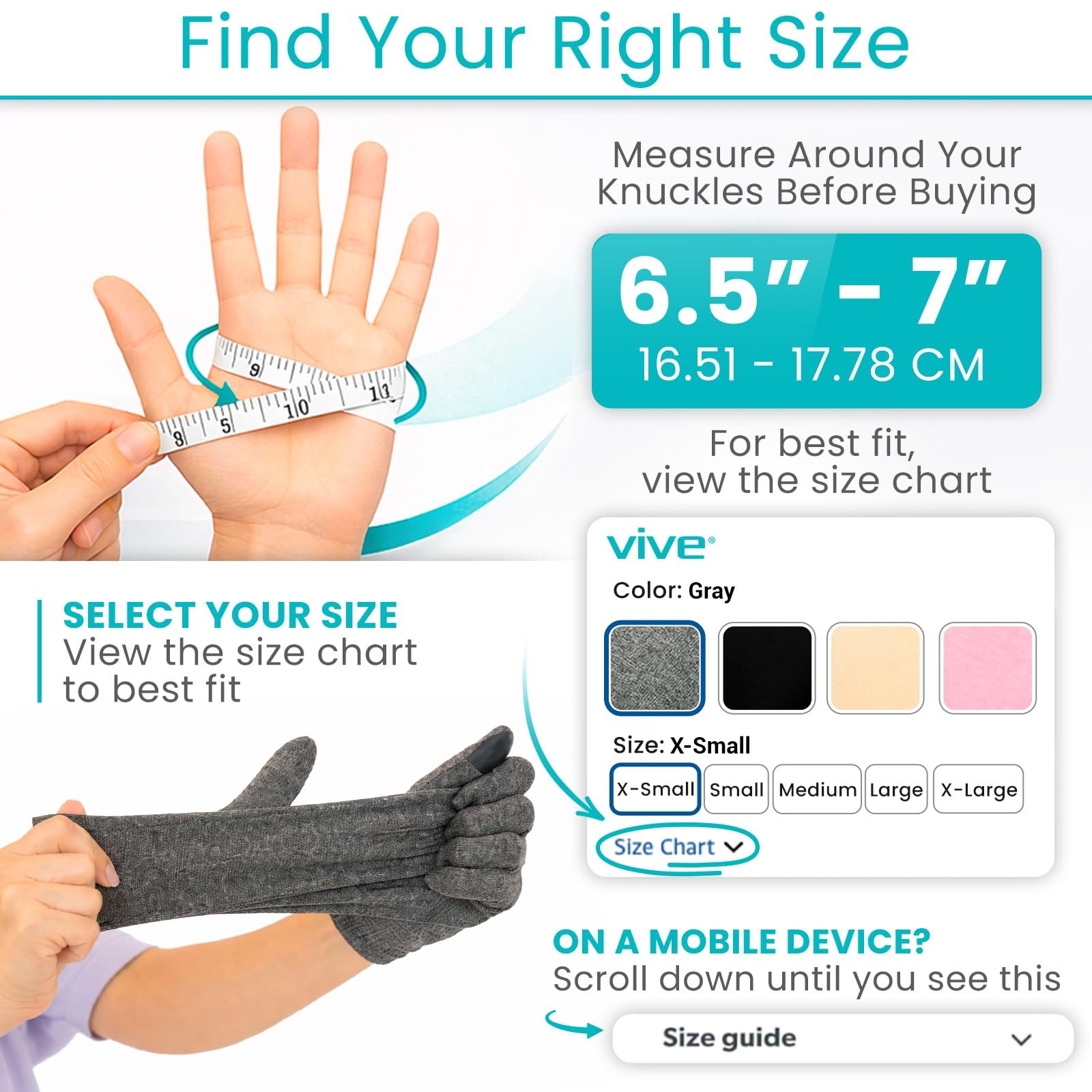 Vive Compression Arthritis Gloves – Comfortable Fit for Men and X-Large, Grey