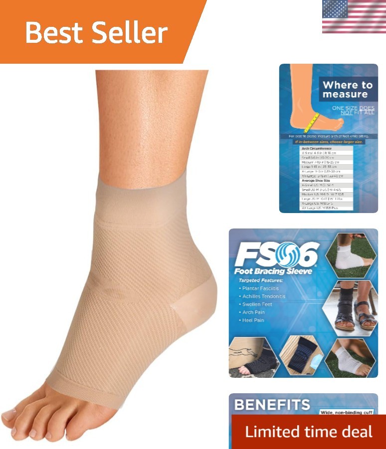 FS6 Compression Foot Sleeve for Plantar Fasciitis & Achilles Pain Relief, Medium