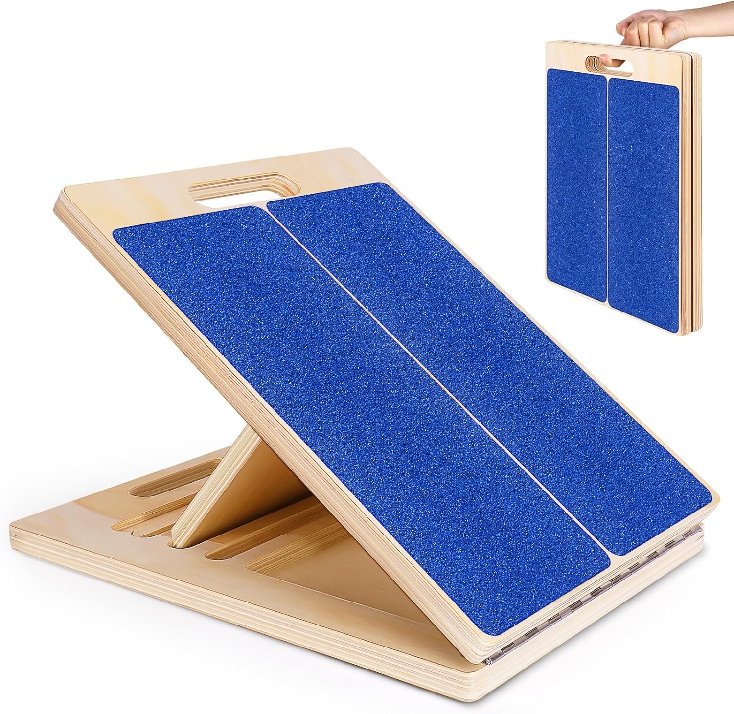 Portable Wooden Slant Board for Calf Stretching Squats Stretcher Blue