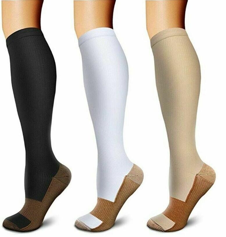 Copper 3 Pairs Compression Socks Running 30 – 40 mmHG Foot Pain Relief S/2XL