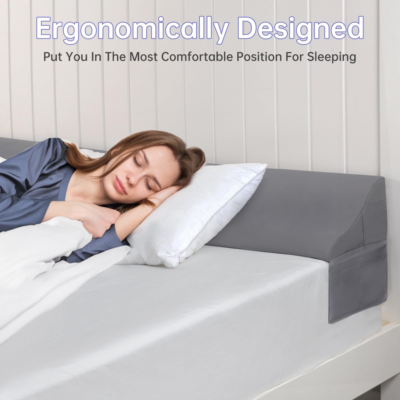 Vekkia King Size Bed Wedge Pillow for King(76″x10″x7″-Gap under 6″), Grey