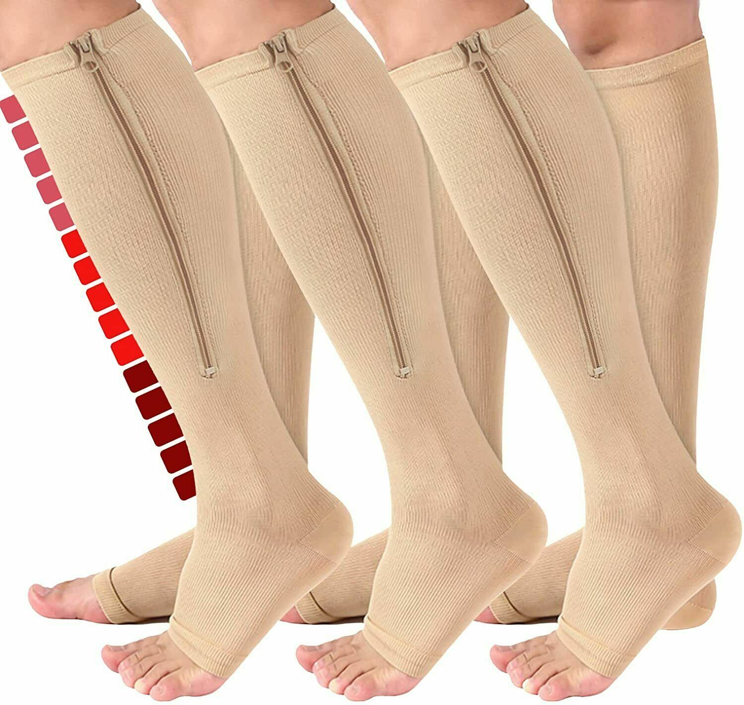 Zippered Medical Compression Socks 20-30mmHg with Safe Protection & Open Toe
