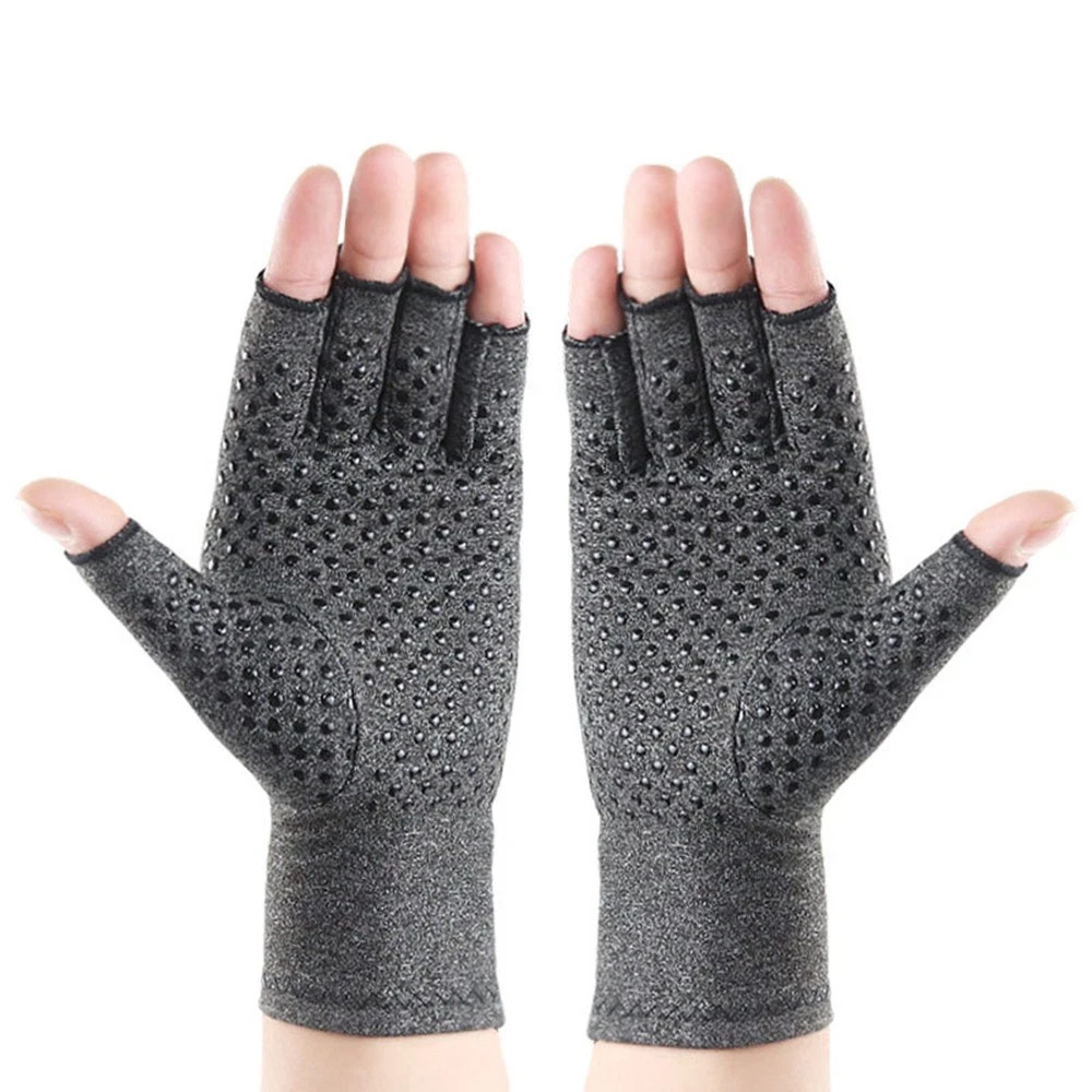 Copper Compression Gloves Anti Arthritis Fingerless Hand Support Pain Relief UK