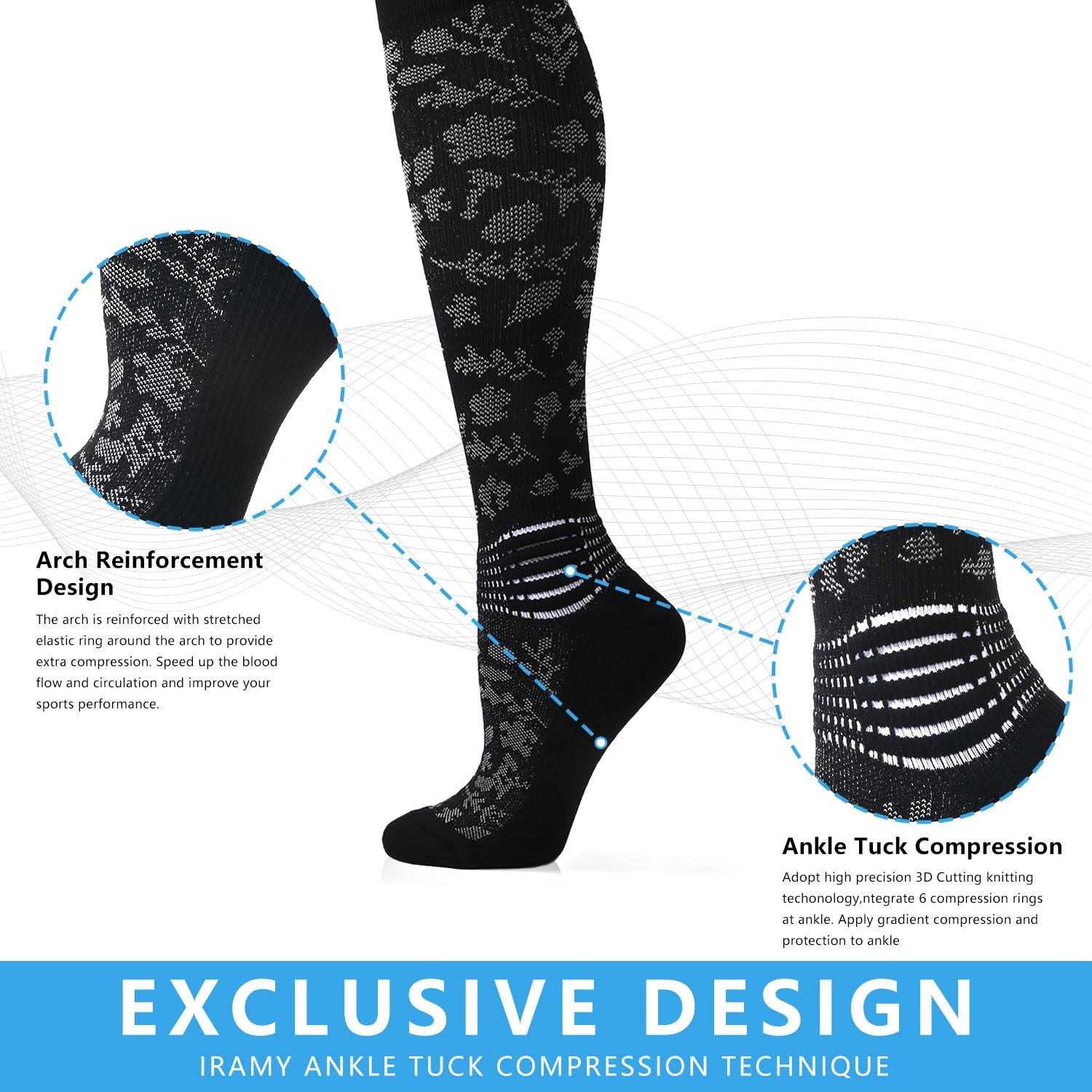 IRAMY Compression Socks for Women Ankle Support Medium, Black+grey-2 Packs