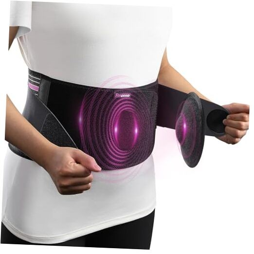 Front-Wearing Umbilical Hernia Belt, Unisex, 3D S/M Black with Pink Stripes