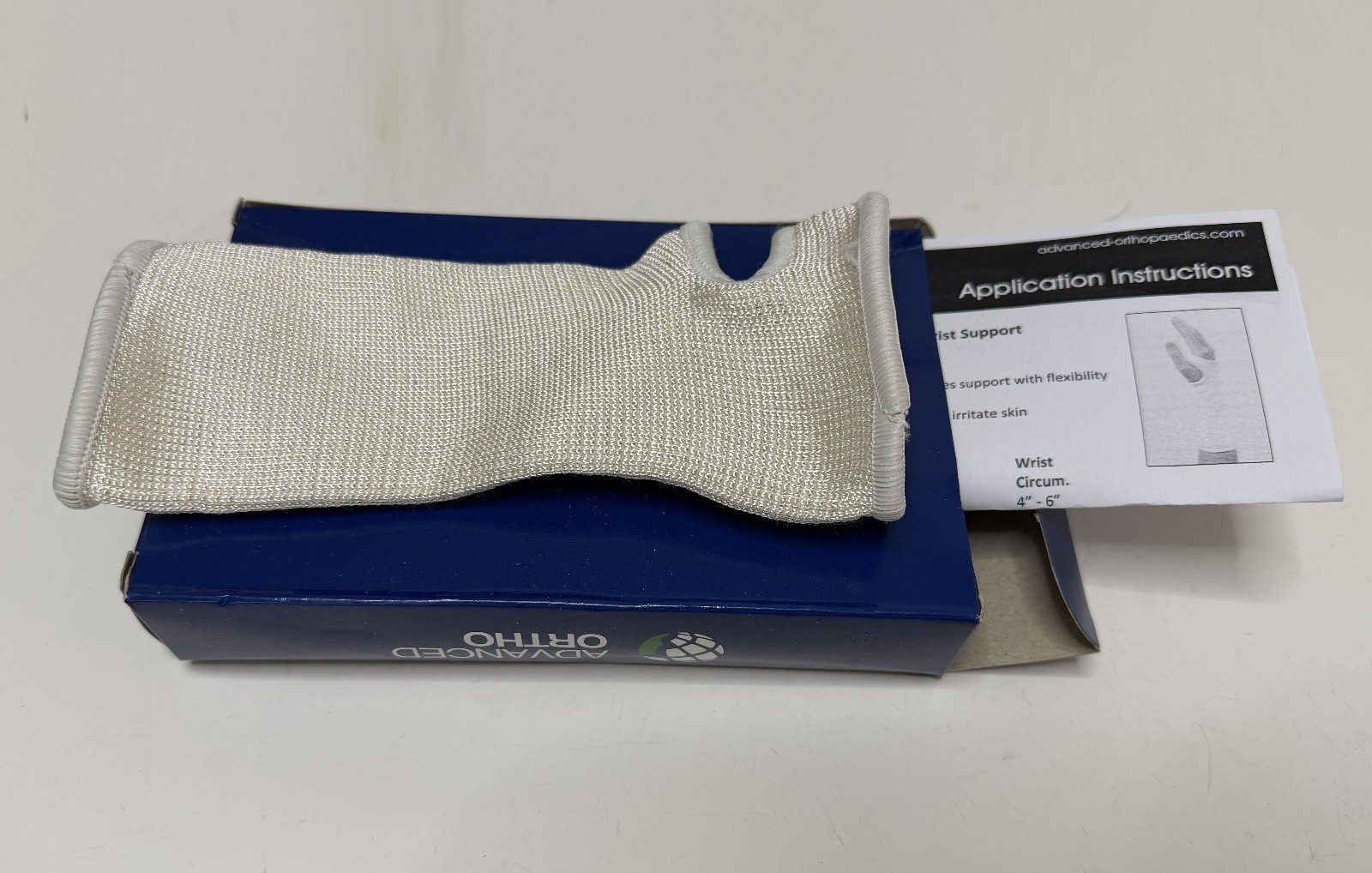 Advanced Orthopaedics LARGE White Elastic Slip-On Wrist Support NEW Made in USA