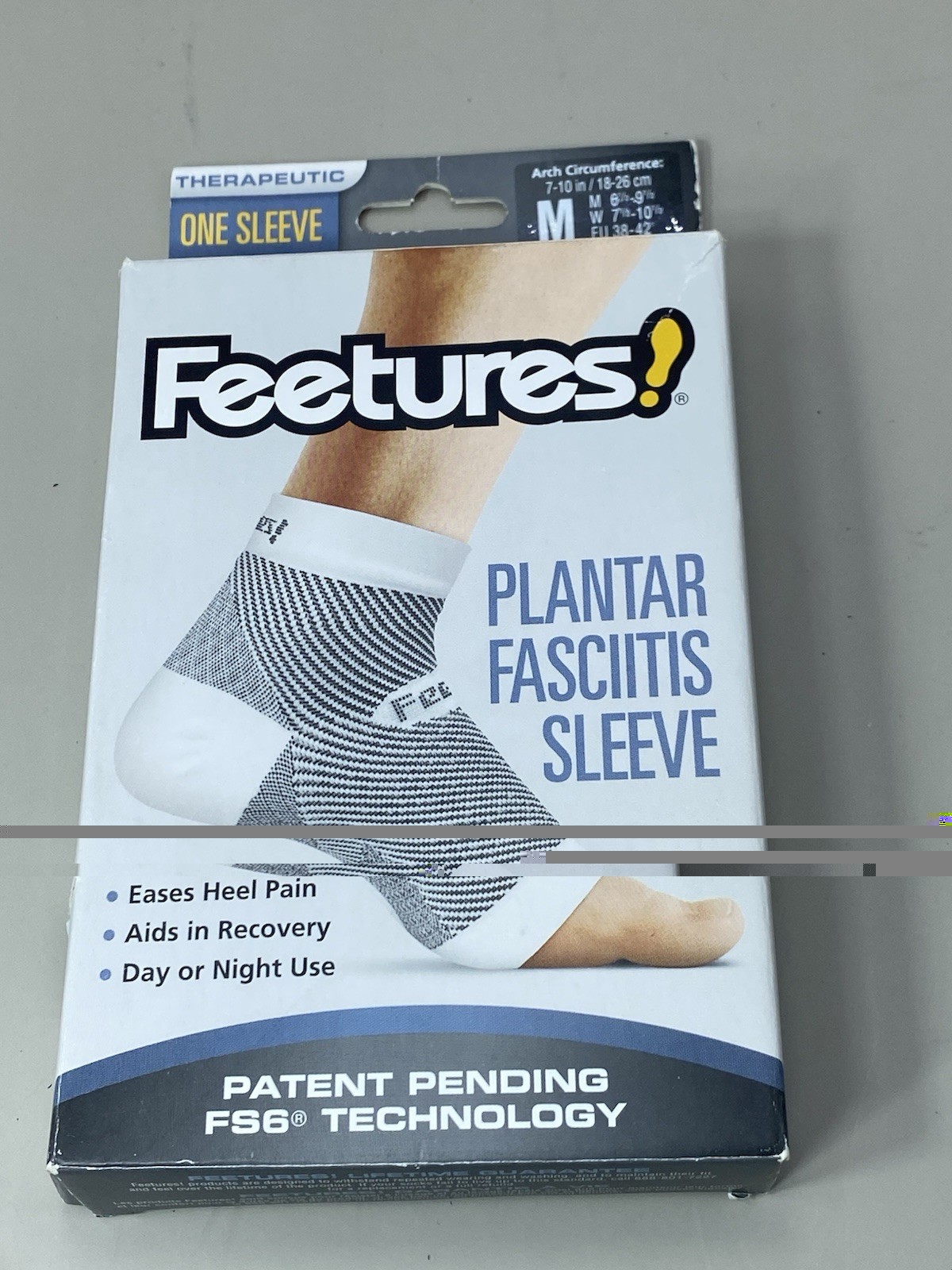 Feetures Plantar Fasciitis Sleeve White Pf2506002 Size M Men 6.5-9.5 W 7.5-10.5