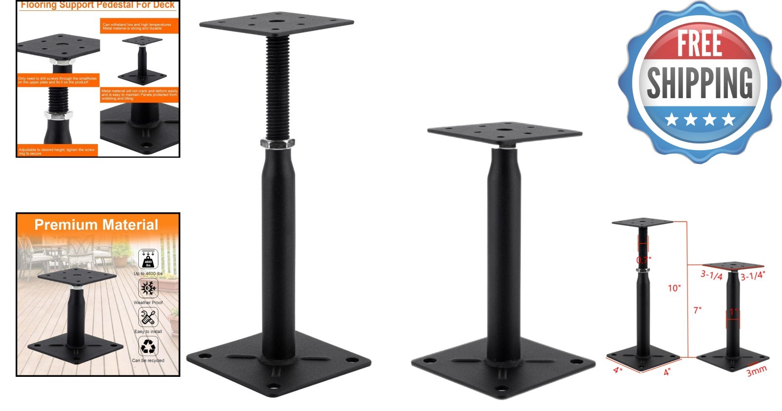 Durable Adjustable Support Jack – Safely Stabilize Floors 7″ to 10″ – 4000 lbs