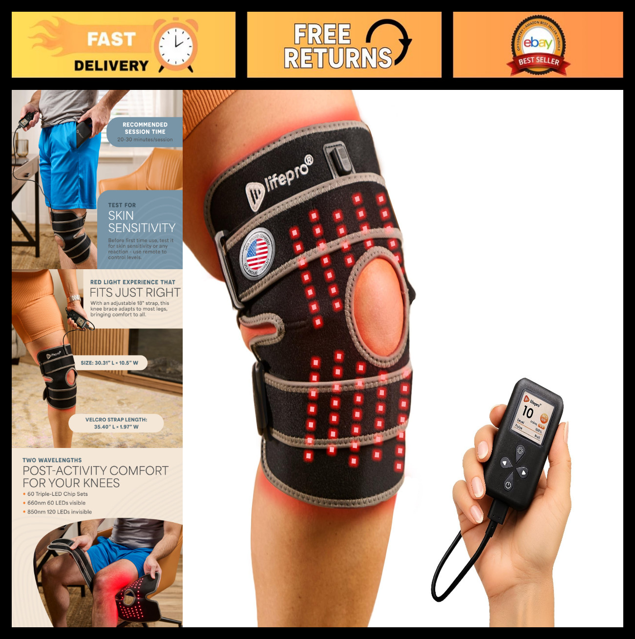 Portable Red Light Therapy Knee Brace – Infrared LED Massager, Vibration & Pulse