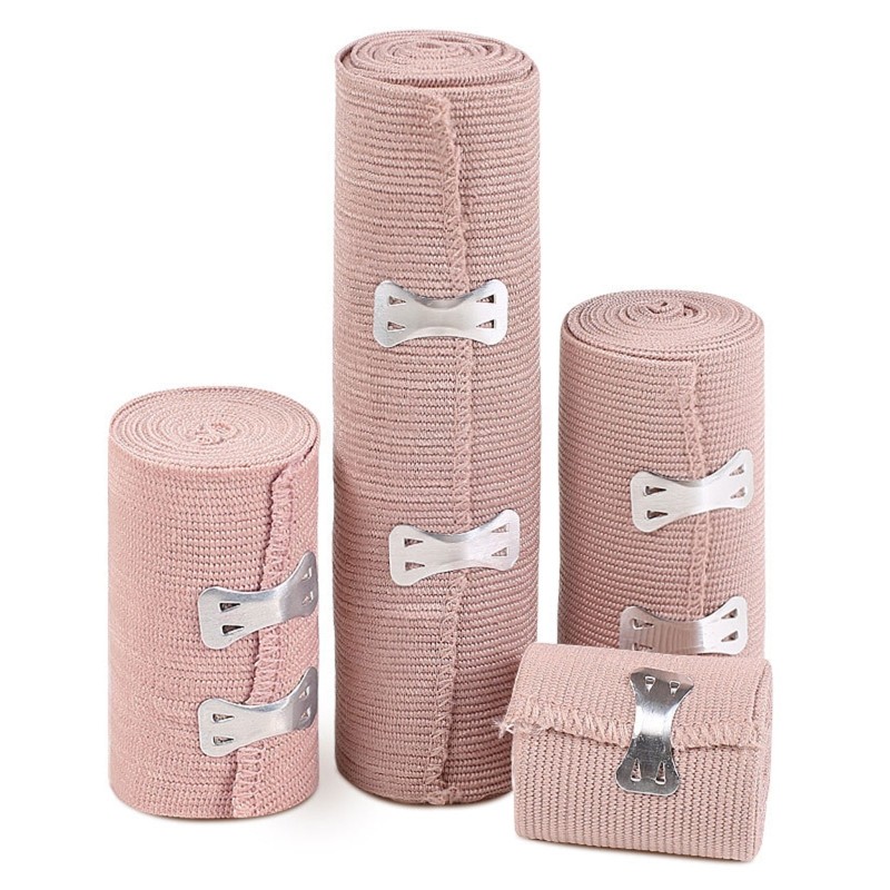 Roll Of Elastic Compression Bandage Wrap with Hooks, Athletic Sport Support Tape