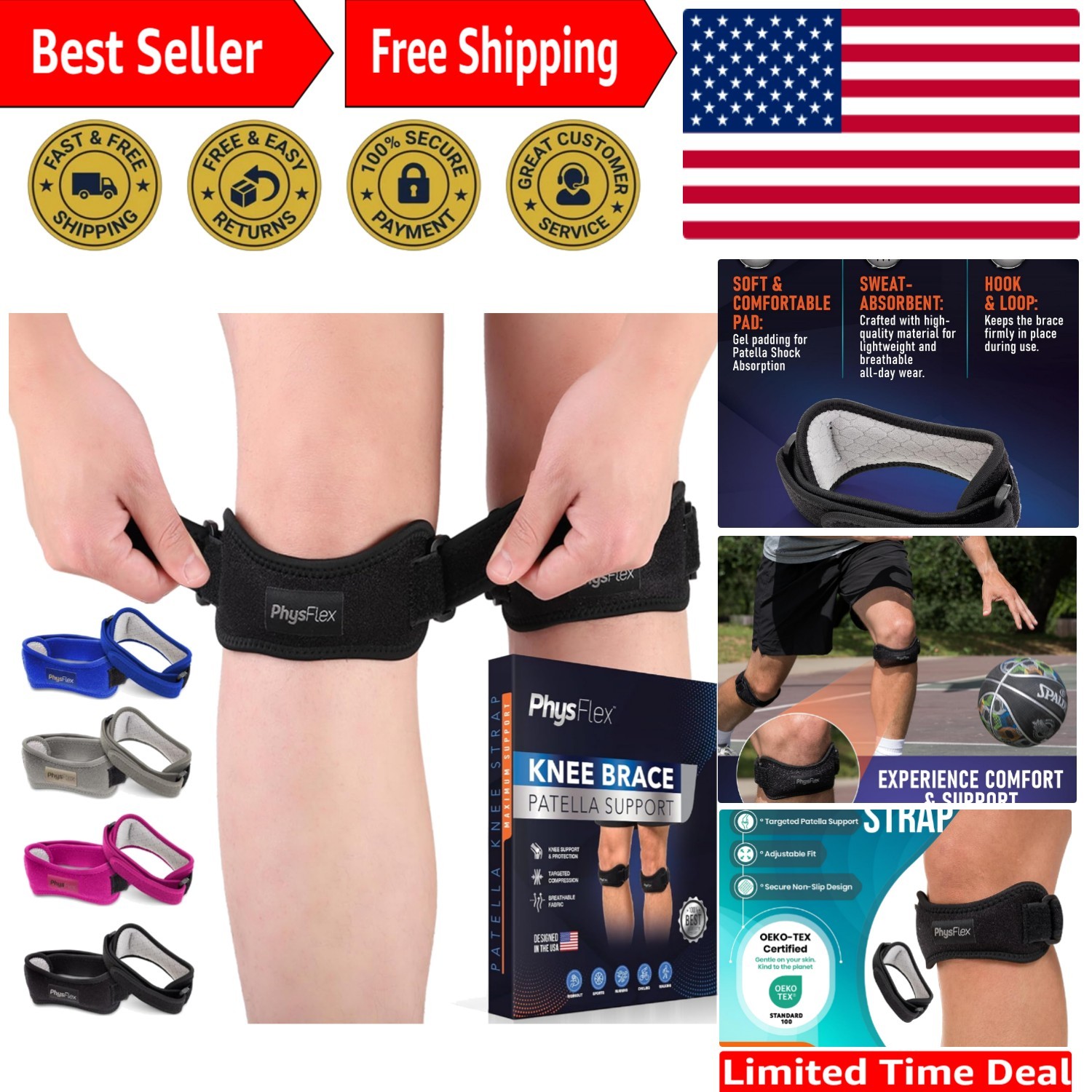 2 Pack Anti-Slip Patella Knee Braces for Enhanced Stability & Knee Pain Relief