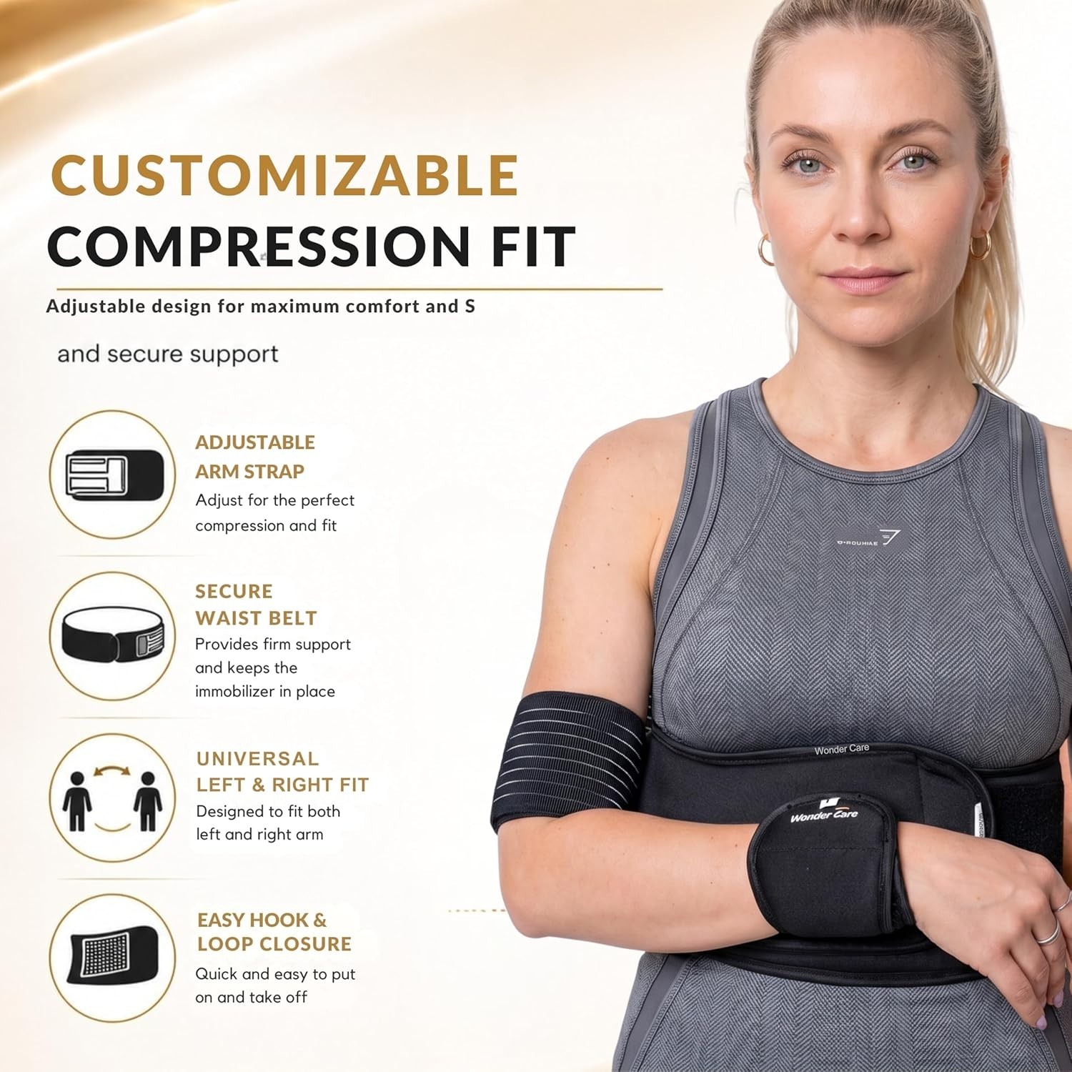 Wonder Care Shoulder Immobilizer Sling, Right/Left, Universal Size 30-41″ Black