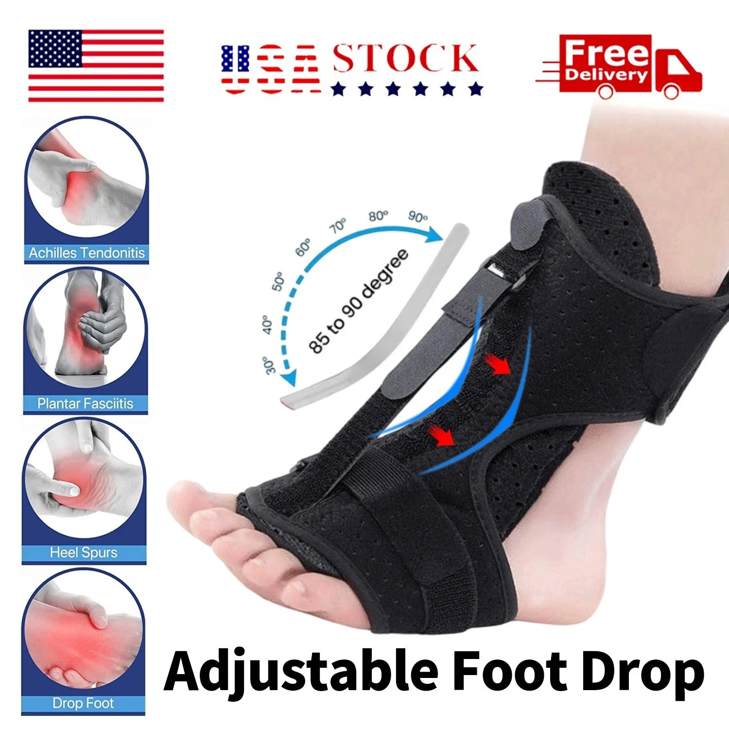 Night Splints Plantar Fasciitis Pain Relief Adjustable Foot Drop Ankle Brace US