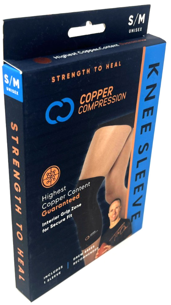 Copper Compression Knee Sleeve Sealed 1 Sleeve S/M Unisex Black