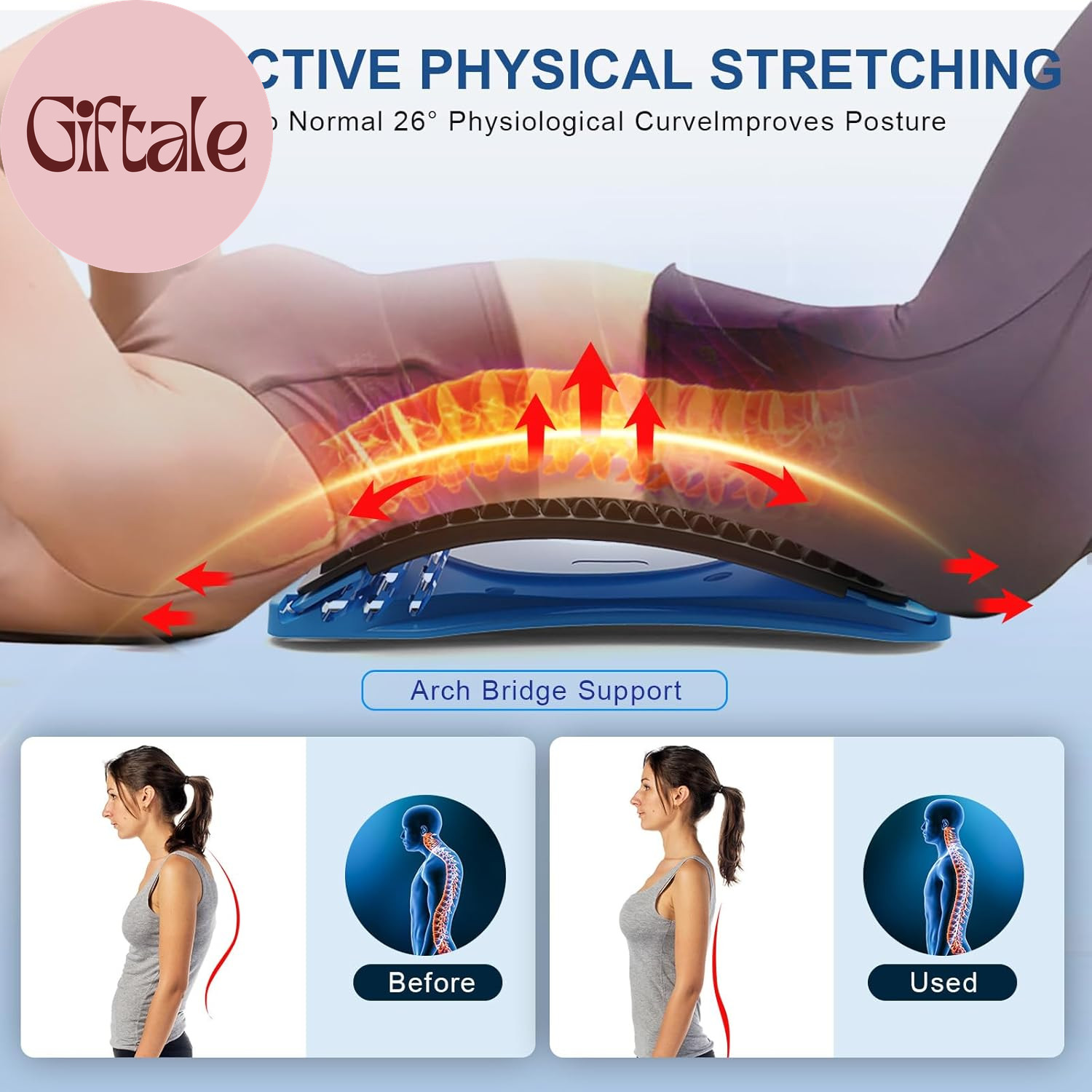Back Stretcher for Lower Back Pain Relief, Multiple Level Adjustable Arch Lumbar