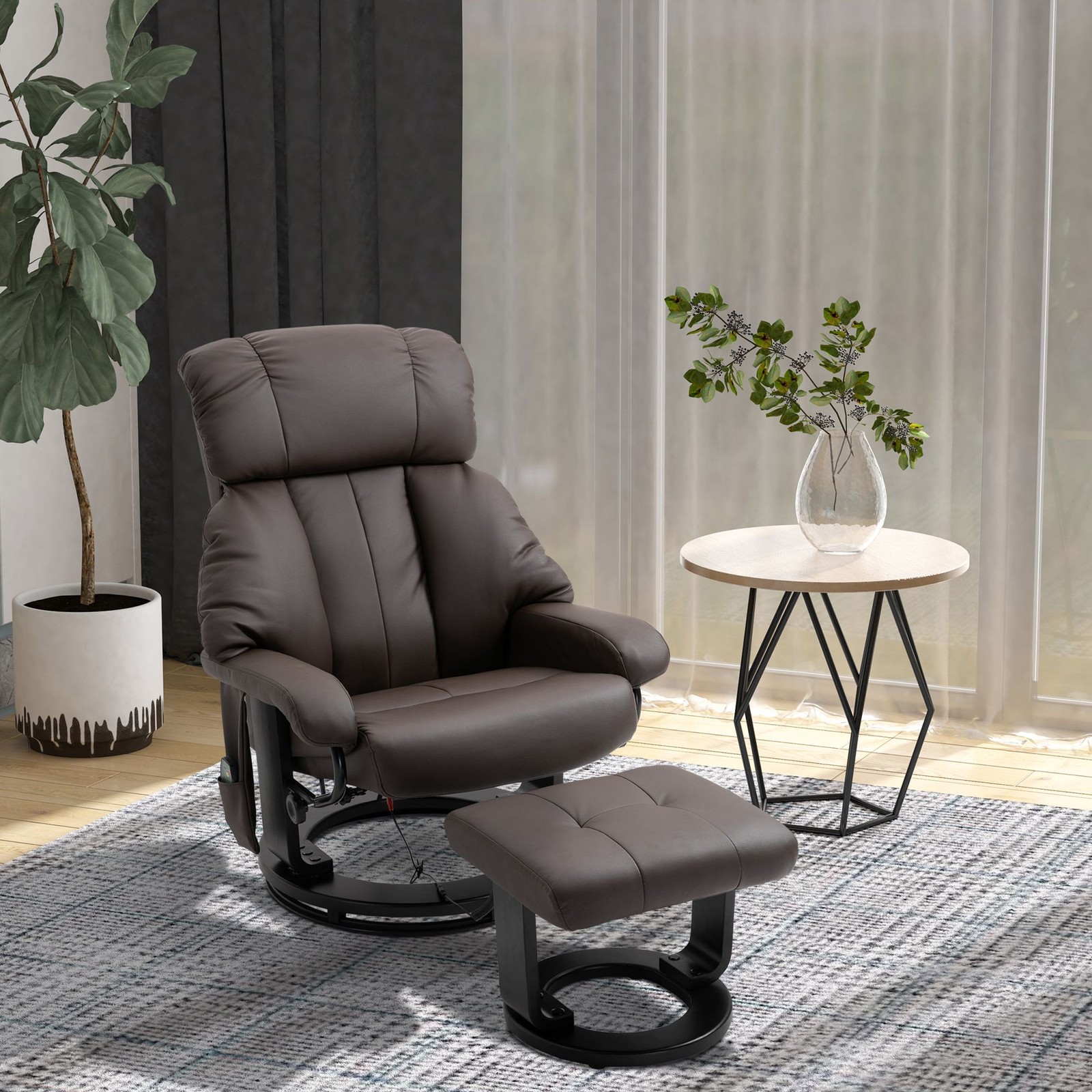 Massage Recliner Chair with Ottoman, 360° Swivel, 10 – Point Vibration, Remote