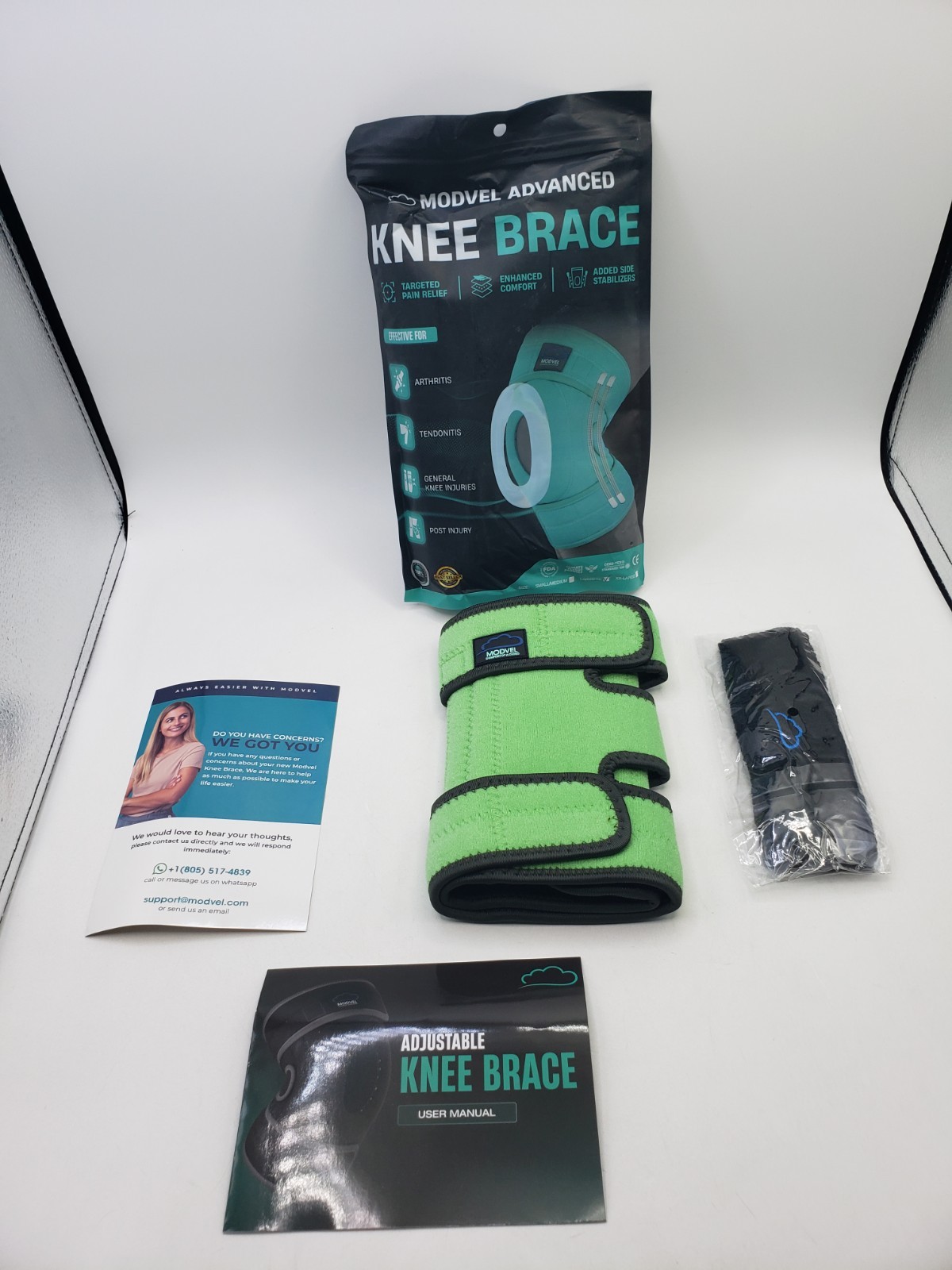 MODVEL ELITE Knee Brace for Women & Men with Side Stabilizers, L-XL Green