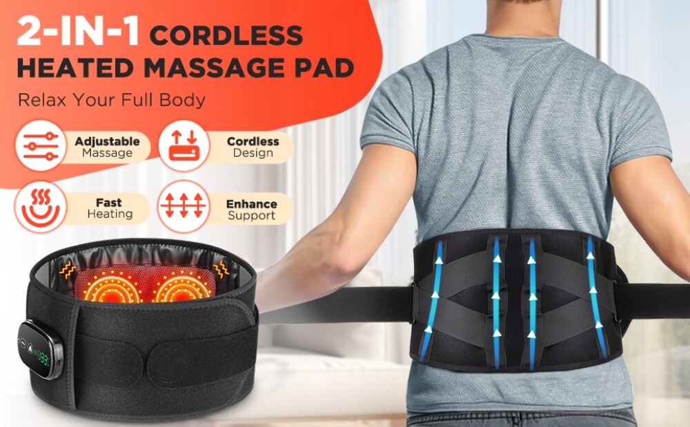 2 In 1 Massage Waist Belt Electric Infrared Heated with Back Support Massager
