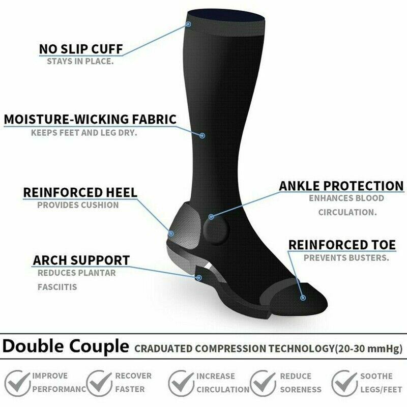 Opaque Compression Socks Knee-Hi Closed Toe Support Hose 20-30mmHg – Unisex