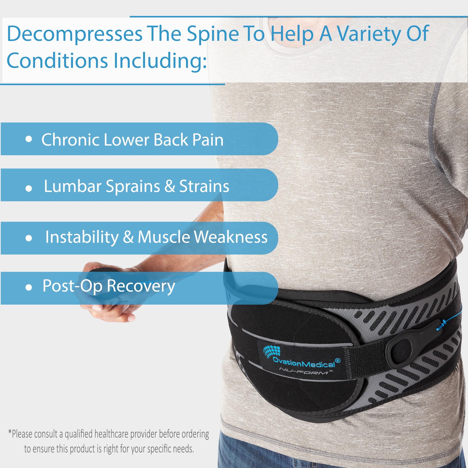 Nu-Form Universal Lower Back Brace – LSO Back Brace with Adjustable Closure -…