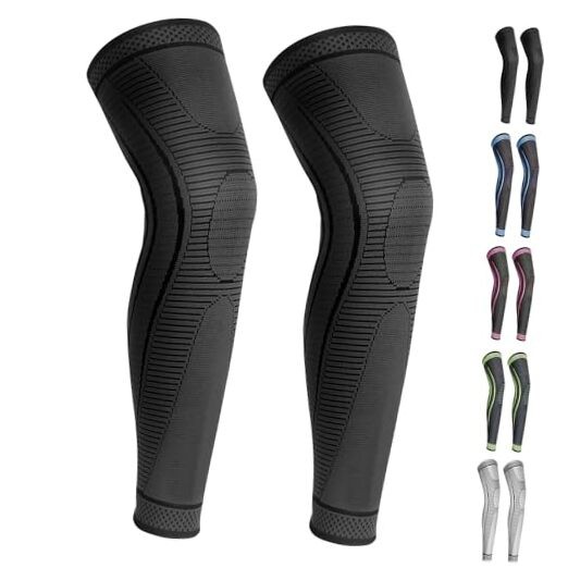 2 Pack Full Leg Compression Sleeves for Men And Women Long Knee Large Black