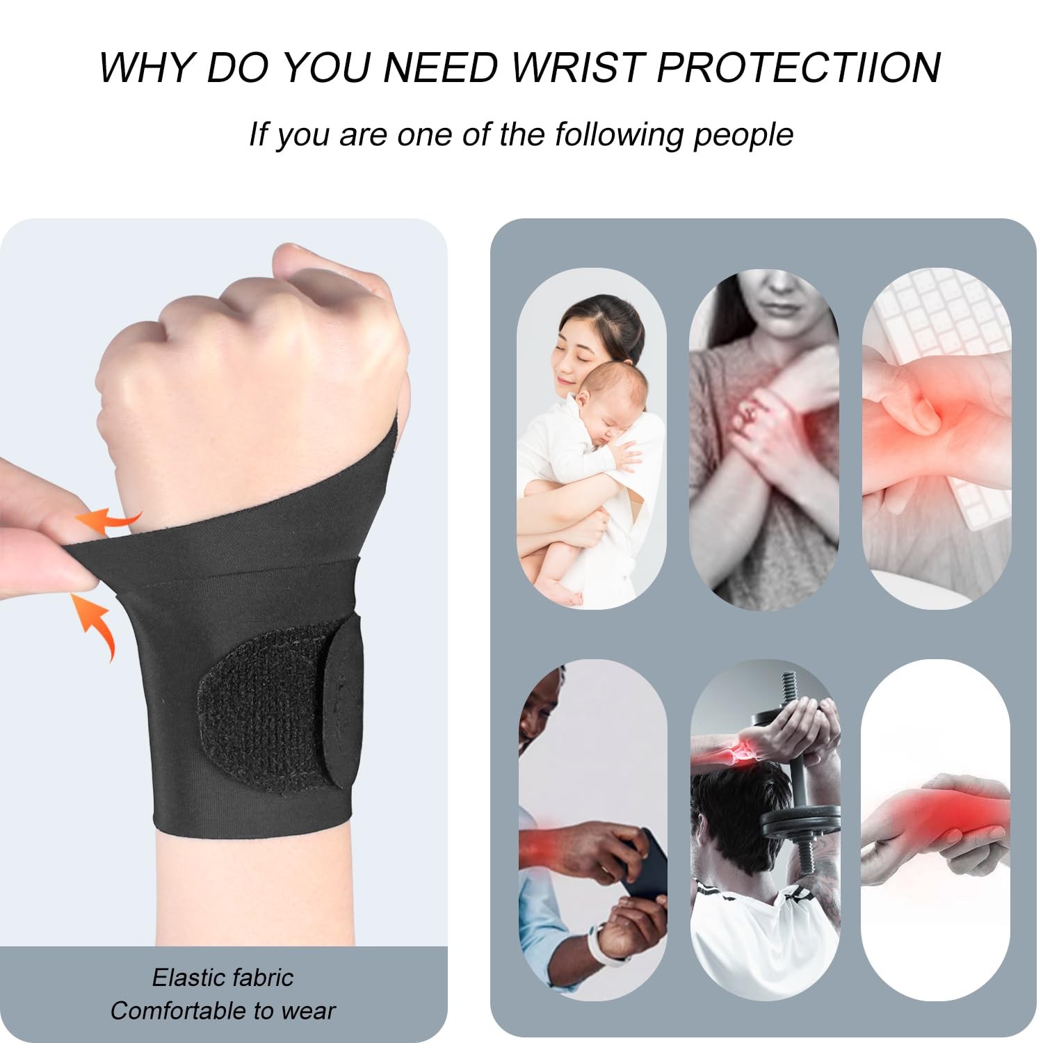 2 Pcs Ultra-Thin Wrist Brace Support for Carpal Tunnel, One Size, All Black