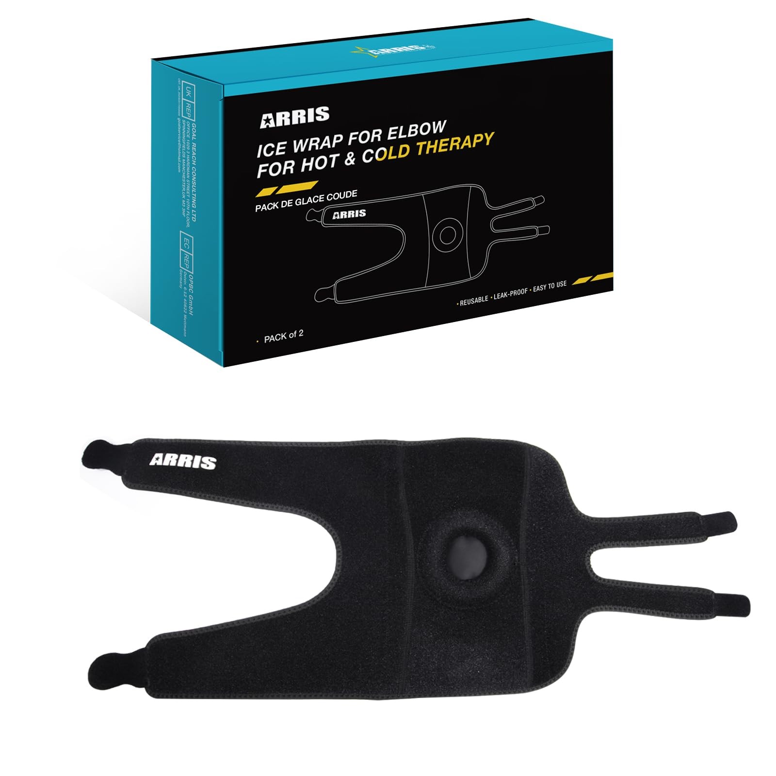 ARRIS Elbow Ice Pack Wrap for Tendonitis and 1 Count (Pack of 1), black