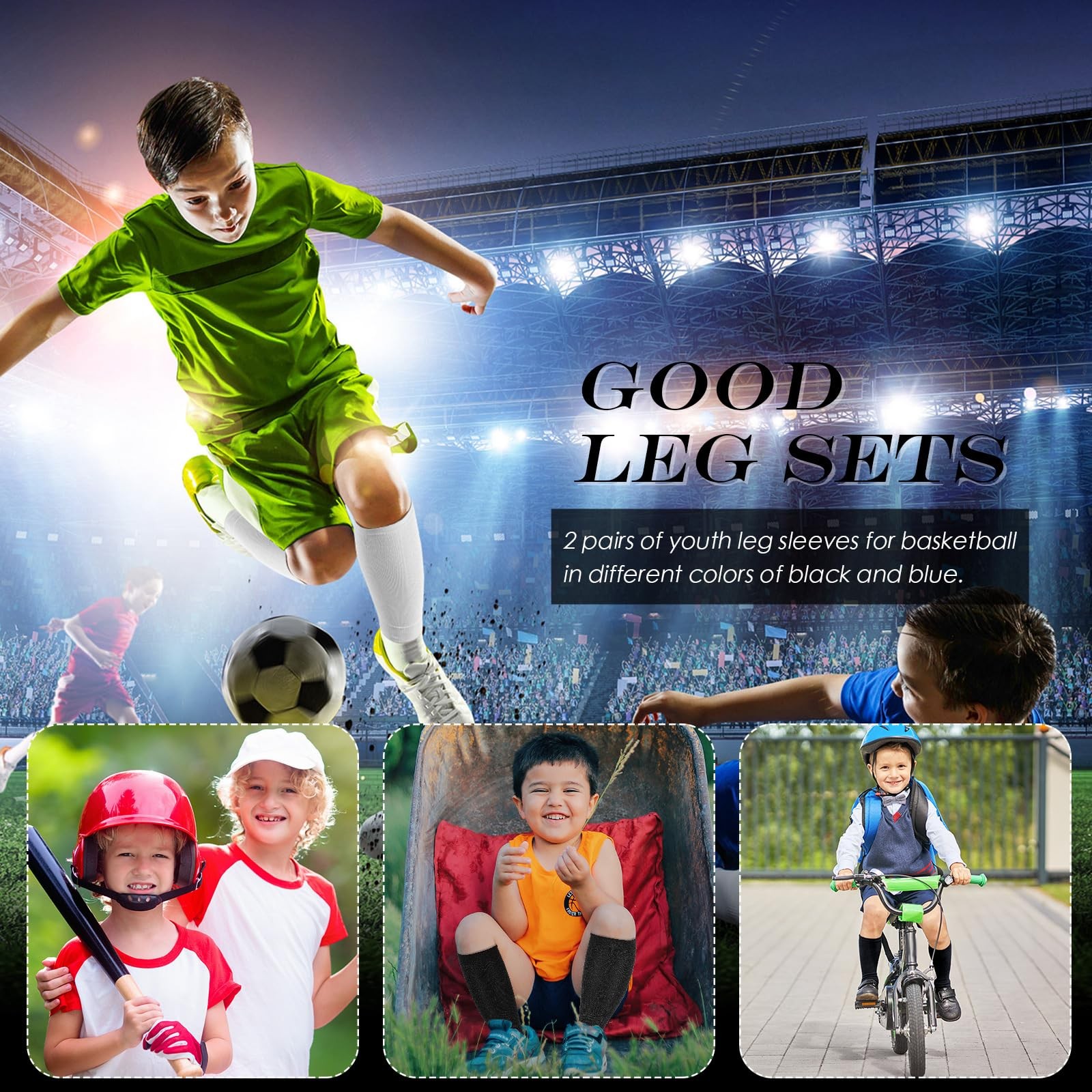 4 Pairs Kids Calf Sleeves Youth Leg Sleeves for Football Kid Compression Prot…