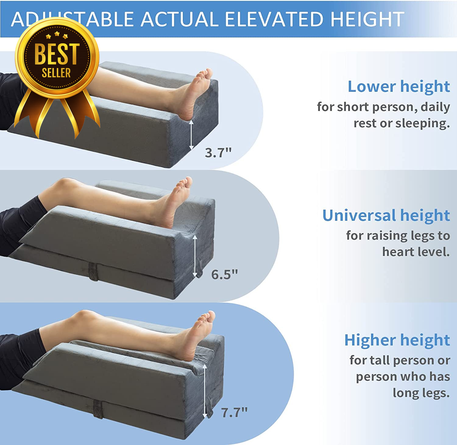 4 Height Adjustable Leg Elevation Pillow Memory Foam Leg Support Pillow for Slee