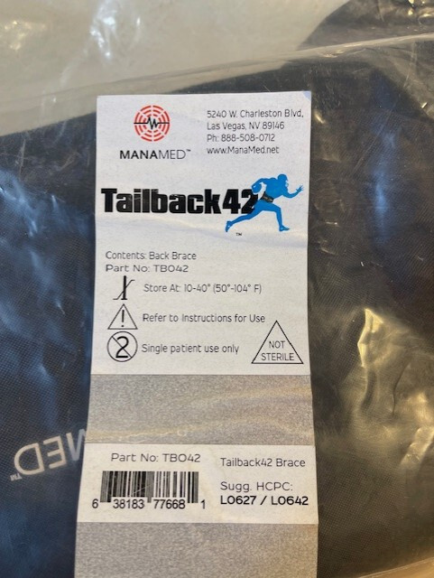 NEW MANAMED TAILBACK 42 BACK BRACE TB042 UNIVERSAL L LARGE 38-44″ WAIST NIP
