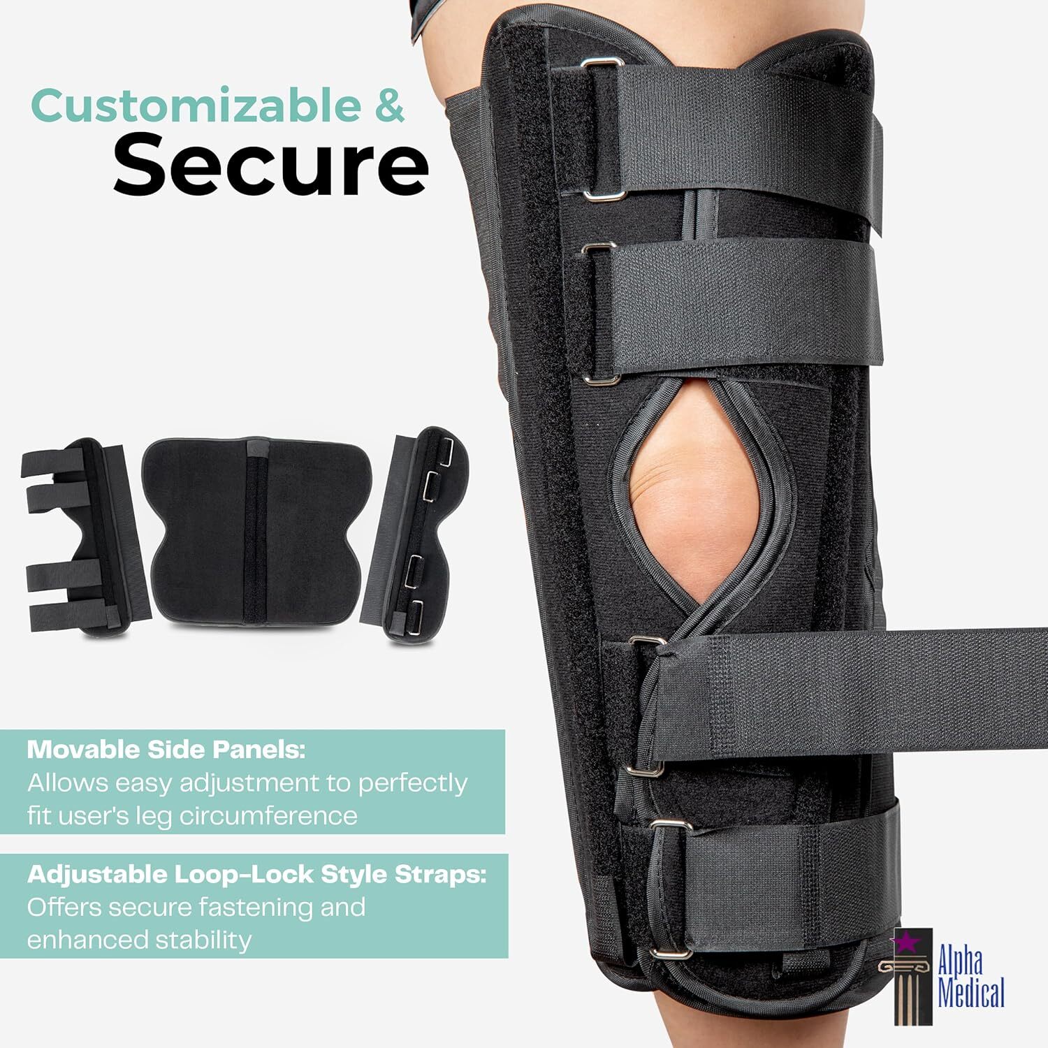 Alpha Medical Three Panel Knee & Leg Immobilizer, Knee Splint, Knee Brace L1830