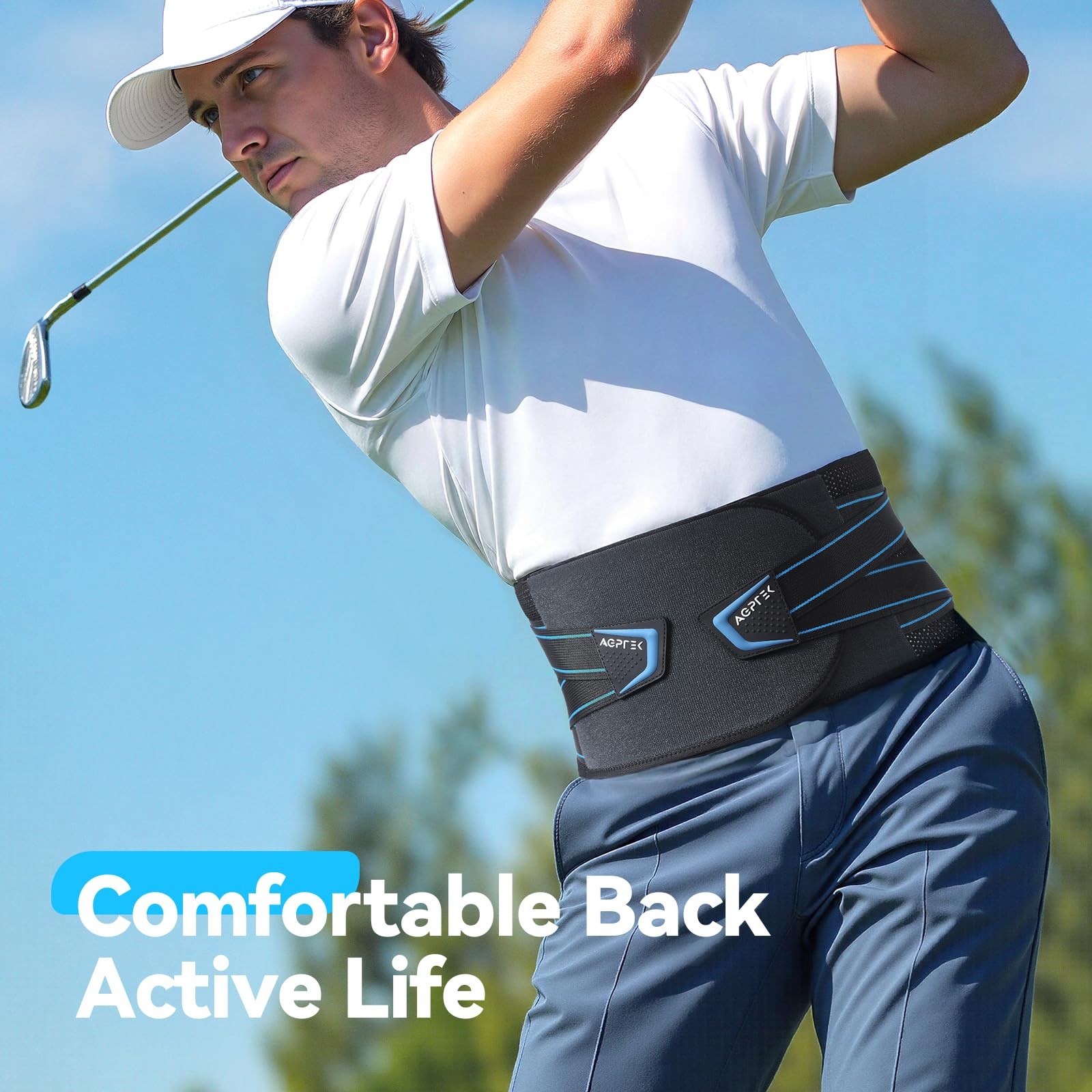 AGPTEK Back Brace for Lower Pain Relief, Breathable Air Mesh Large