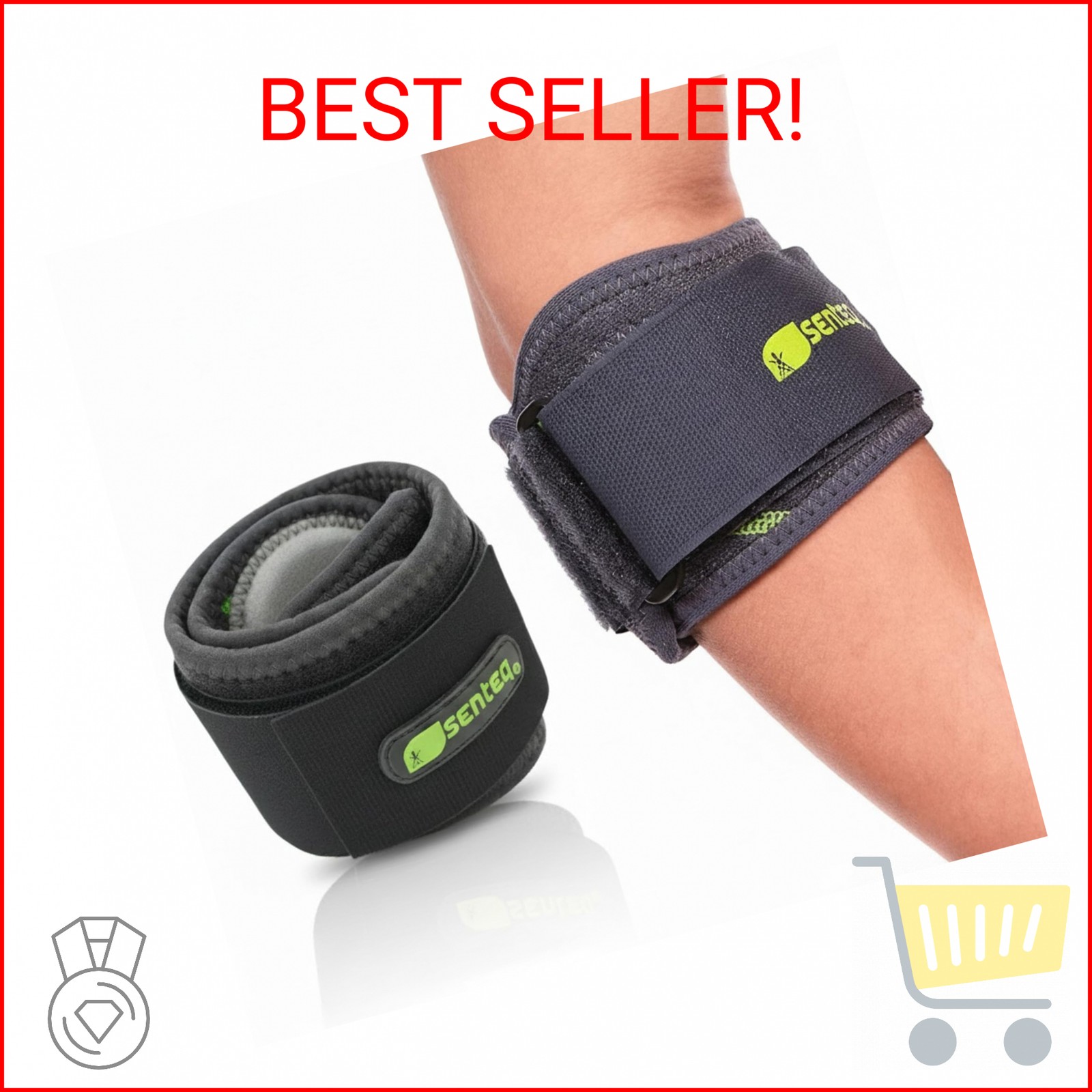 SENTEQ Tennis Elbow Brace Support Strap for Tendonitis and Forearm Pain Relief B