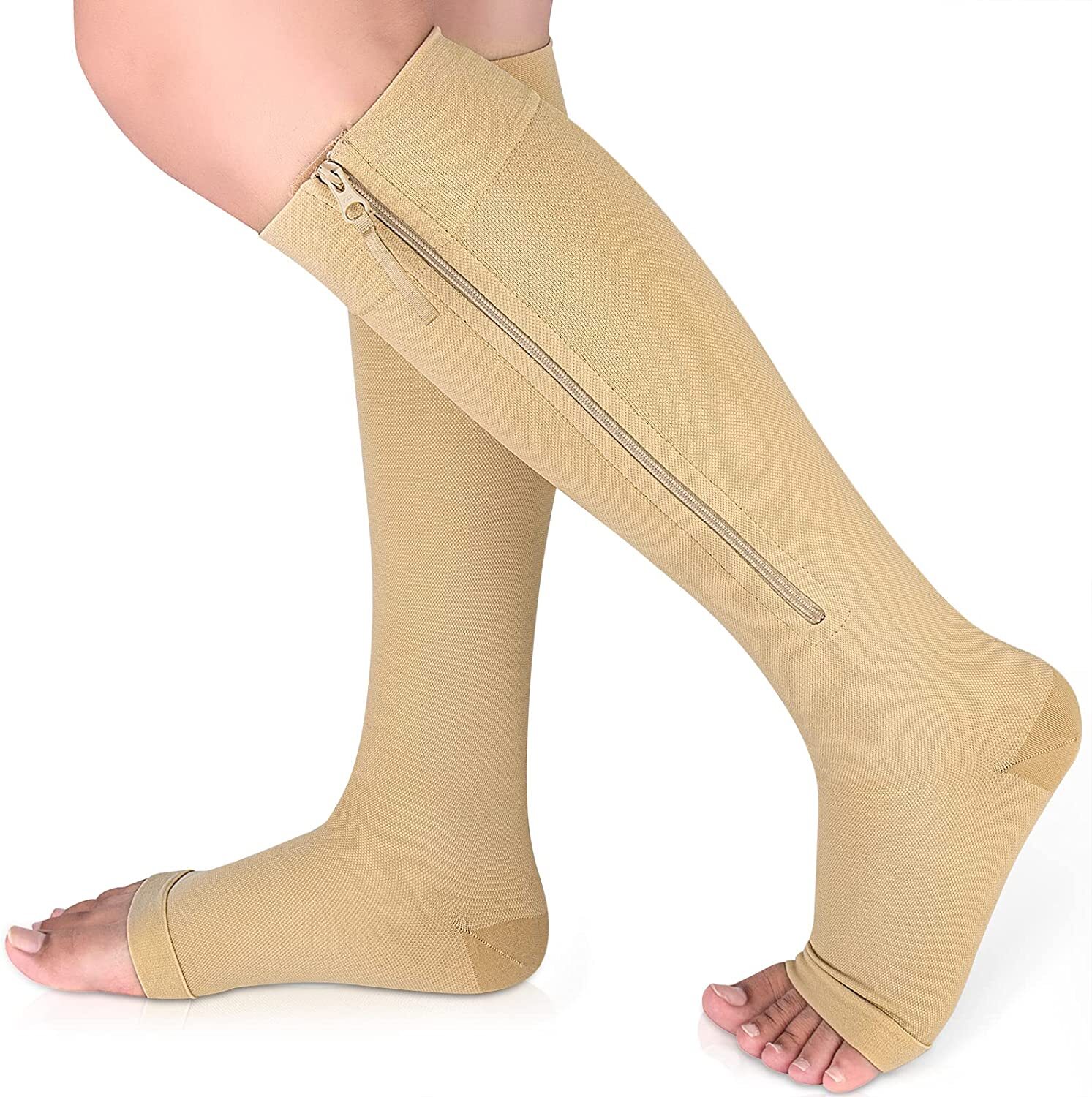 Zipper Compression Socks Support Anti-Fatigue Stockings Men Women 20-30mmHg 2PCS