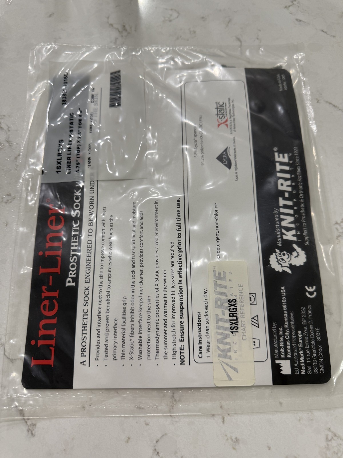 knit-rite prosthetic sock liner x-static 383850-1016D liner