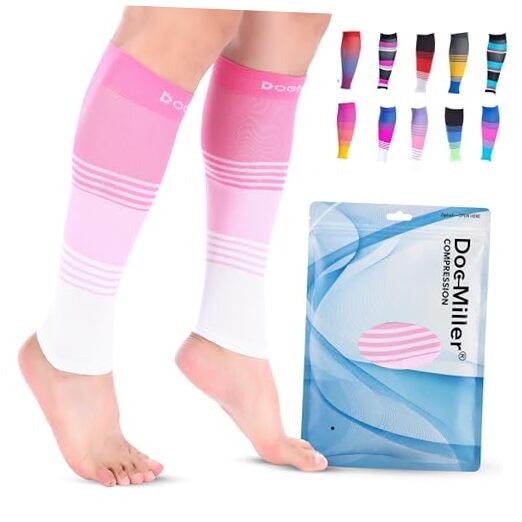 Calf Compression Sleeve for Men & Women – 20–30 mmHg Medium Pink.Pink.White