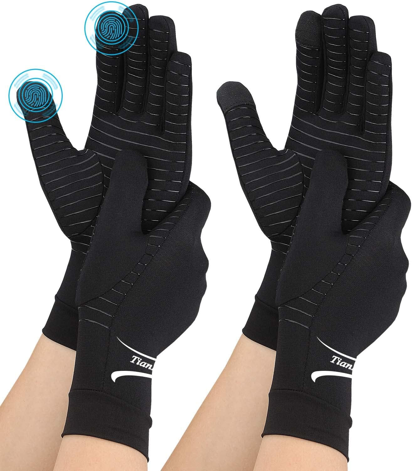2 Pairs Copper Arthritis Gloves for Hand Pain, Full Finger Compression Gloves fo