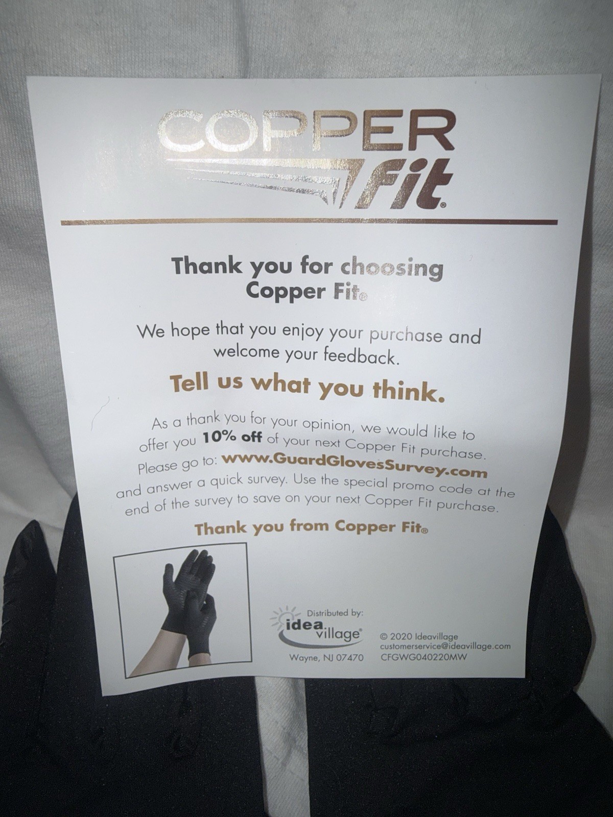 Copper Fit Guardwell Hand Protector Gloves,Unisex, Size L/XL- Black
