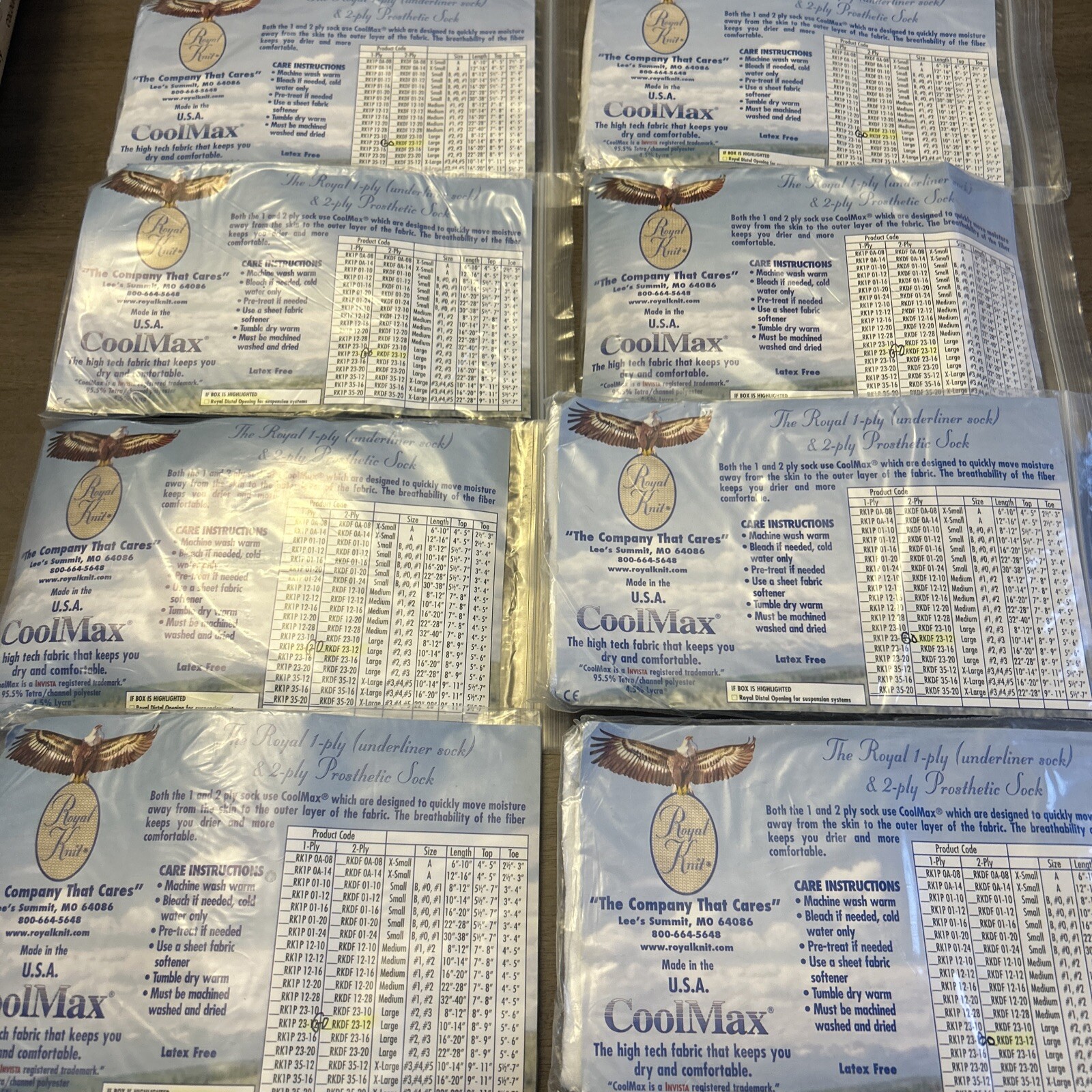 Huge Lot Of 8 NEW Royal Knit 2-Ply Prosthetic Coolmax Socks RKDF 23-12 Large